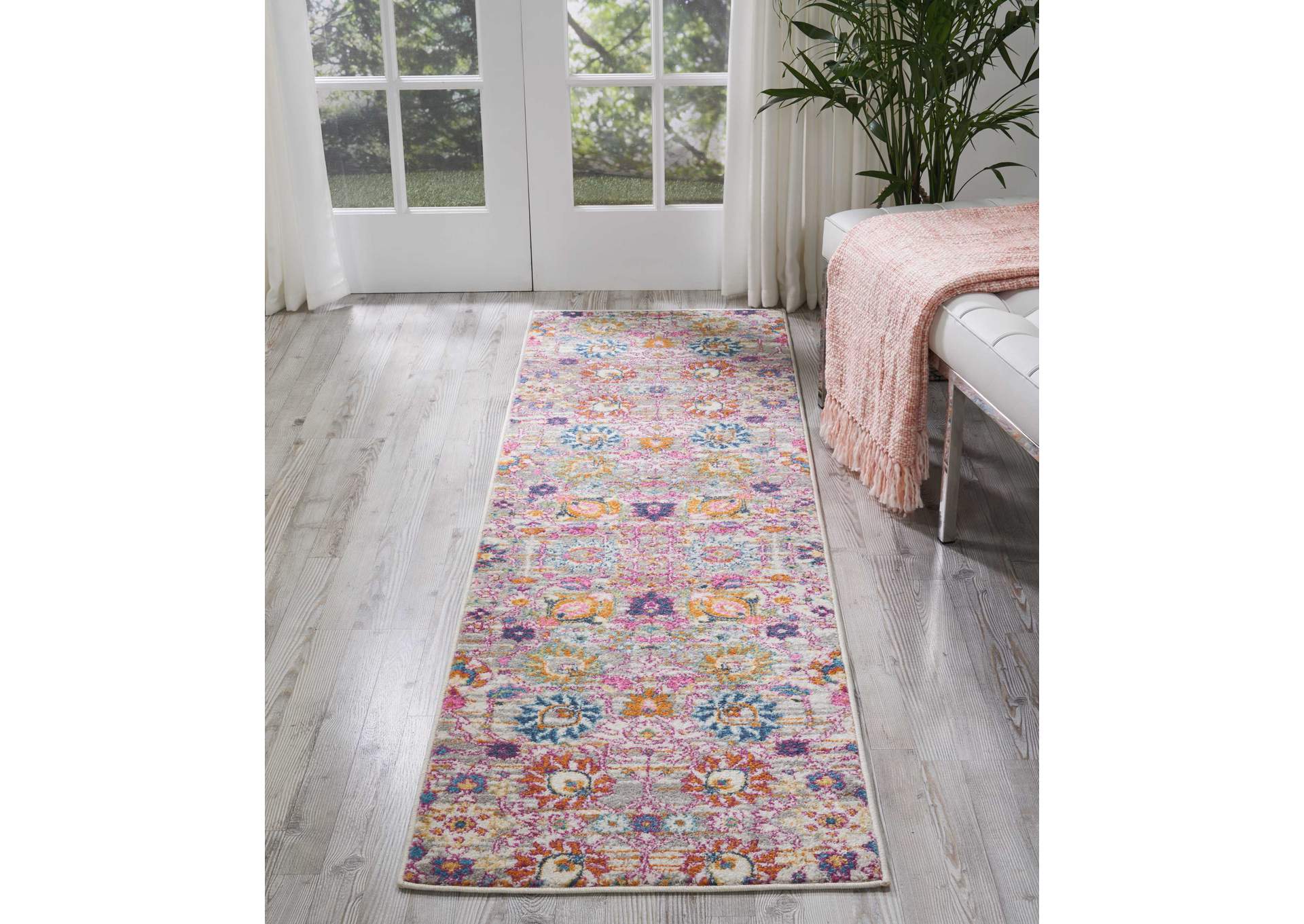 Nourison Passion PSN01 Pink and Grey 8' Runner Hallway Rug,Nourison
