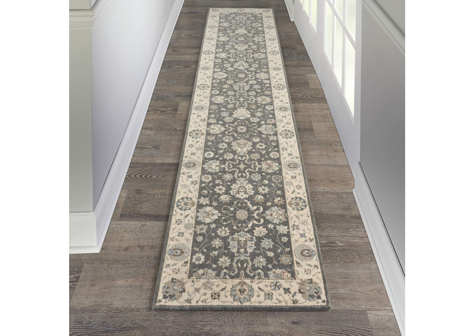 Nourison Living Treasures 12' Runner Grey and Ivory Area Rug,Nourison