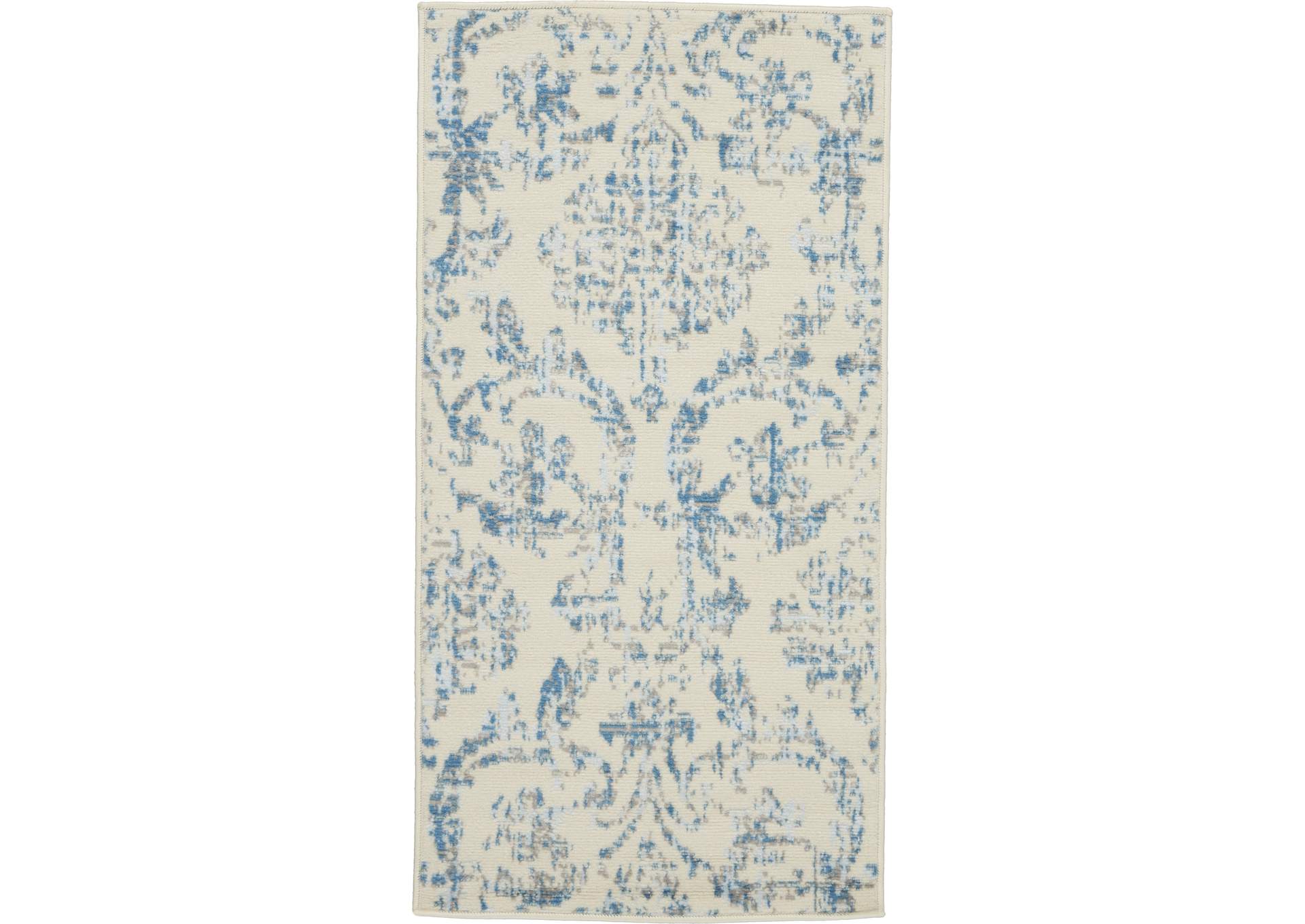 Nourison Jubilant 2' x 4' Small White and Blue Damask Area Rug,Nourison