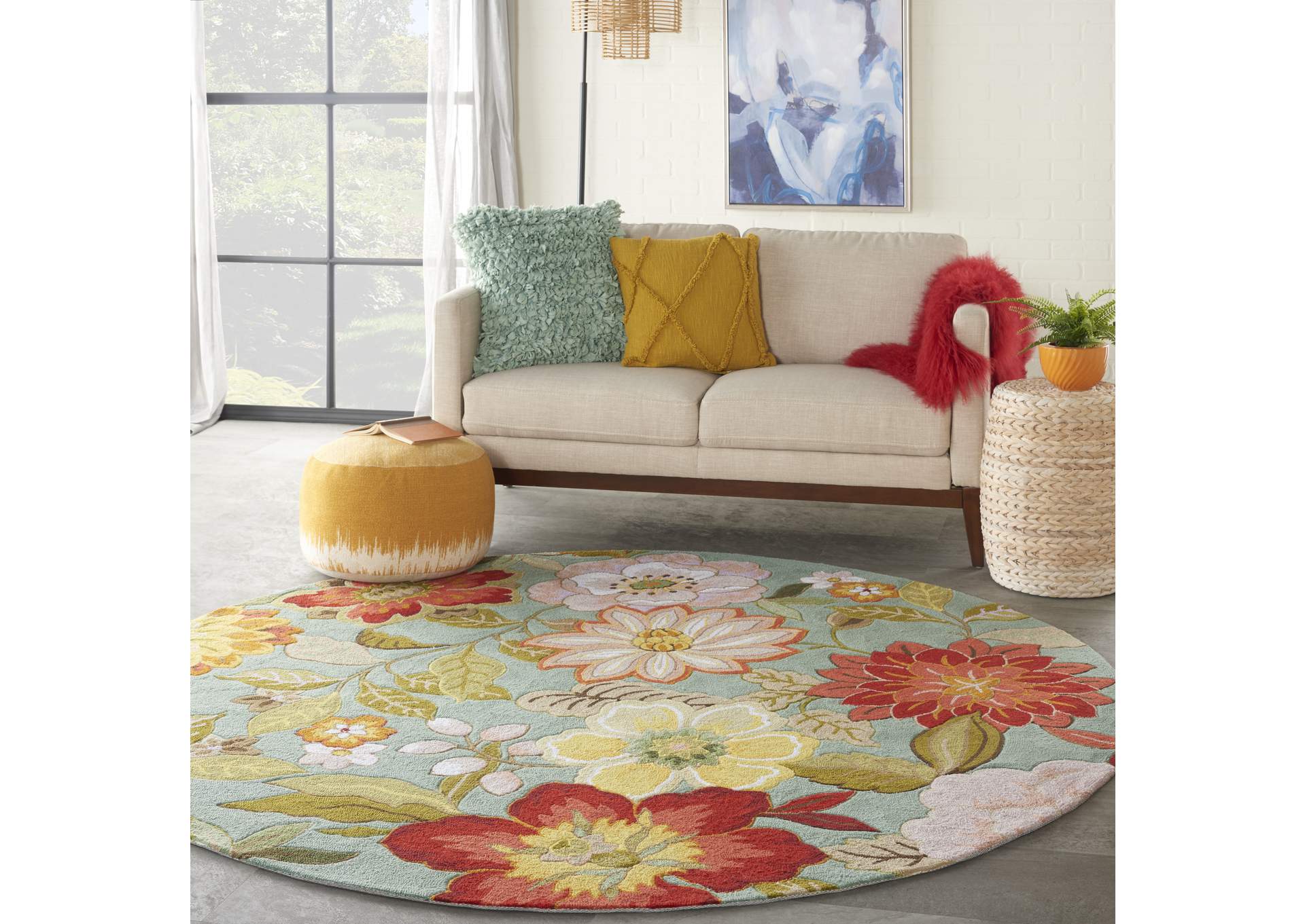 Nourison Fantasy FA18 Blue 8' Round Rug,Nourison