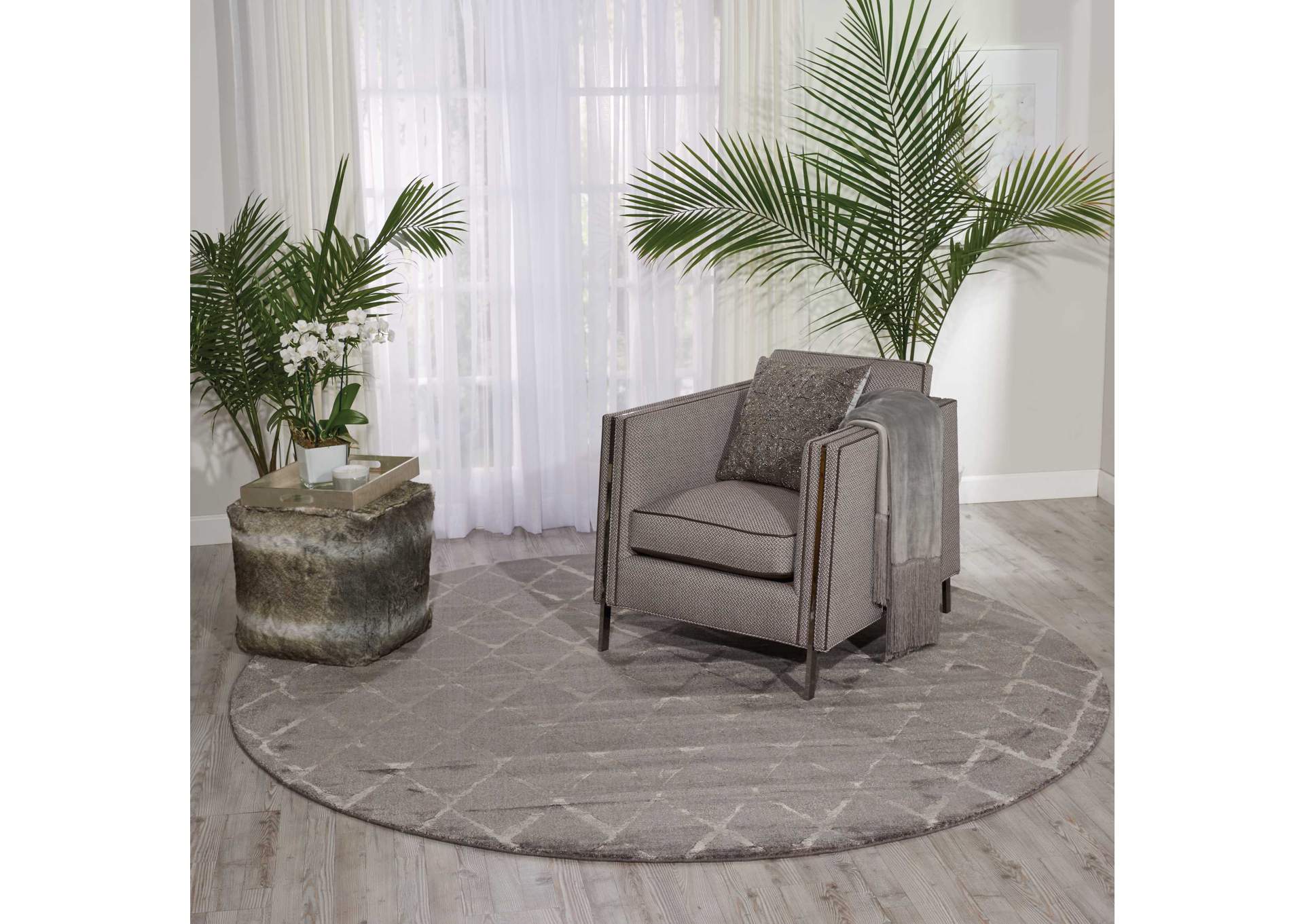 Nourison Twilight TWI15 Silver and Grey 8' Round Large Rug,Nourison