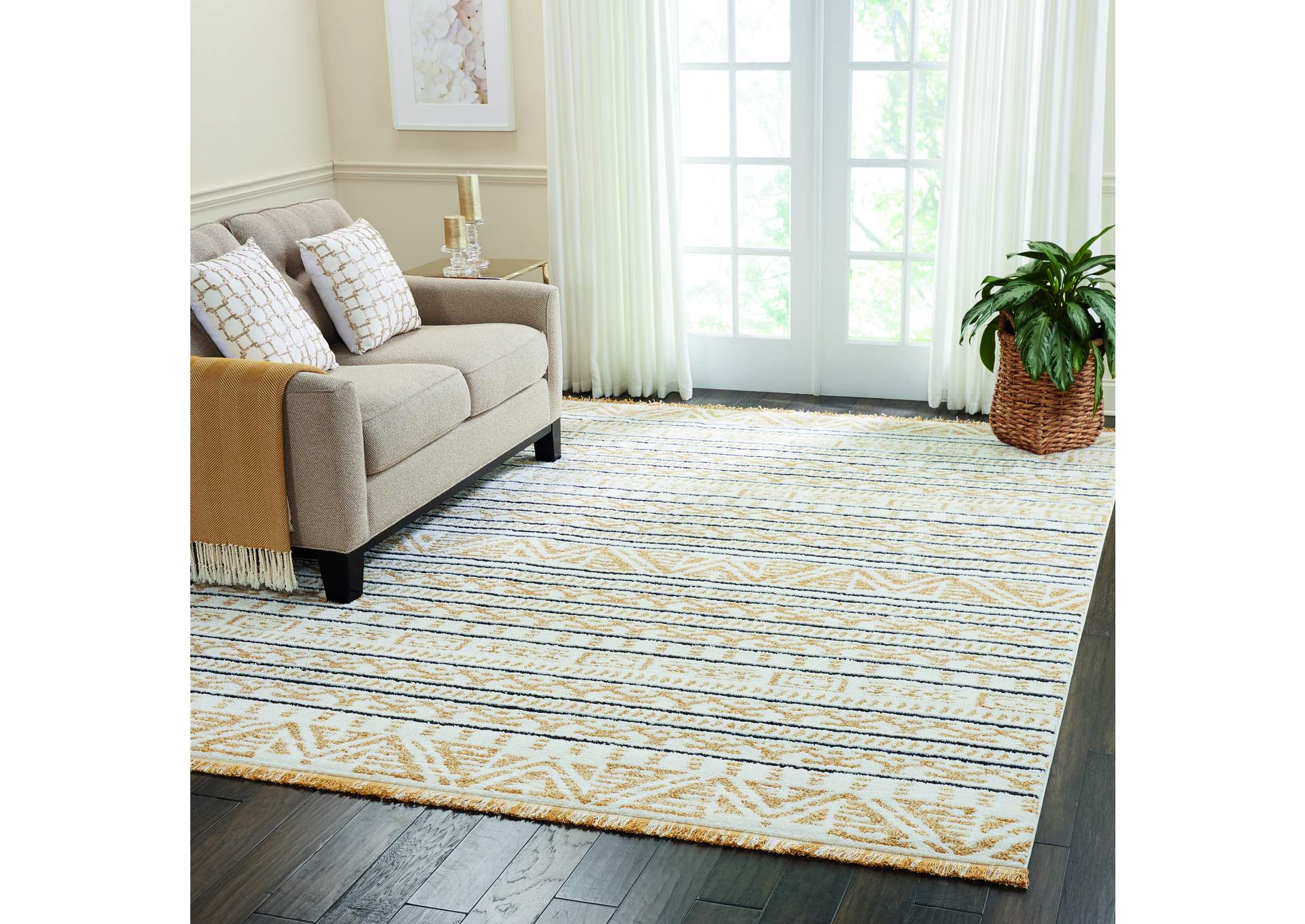Nourison Kamala DS503 Gold 8'x11' Oversized Rug,Nourison