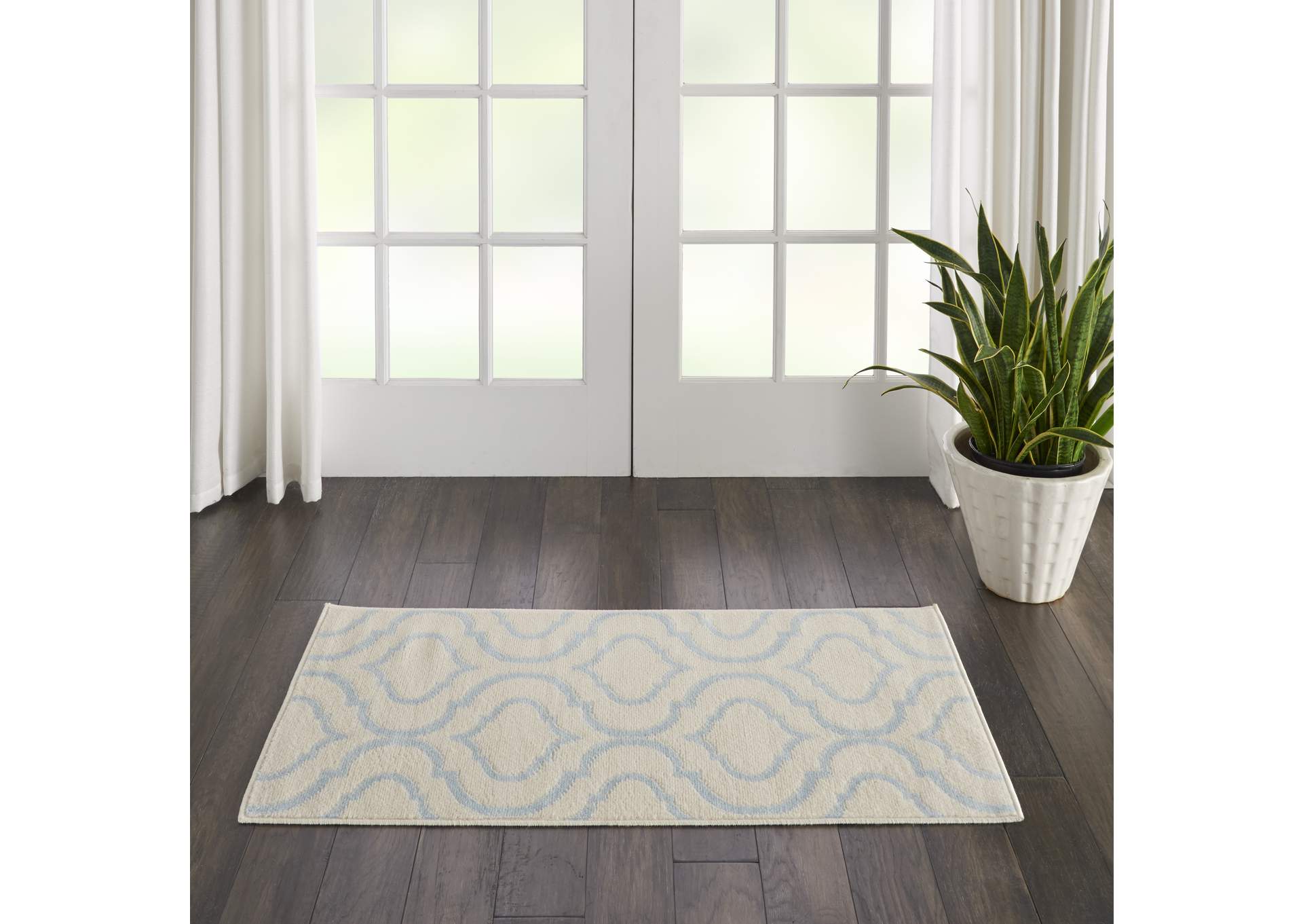 Nourison Jubilant 2' x 4' Small White and Blue Trellis Area Rug,Nourison