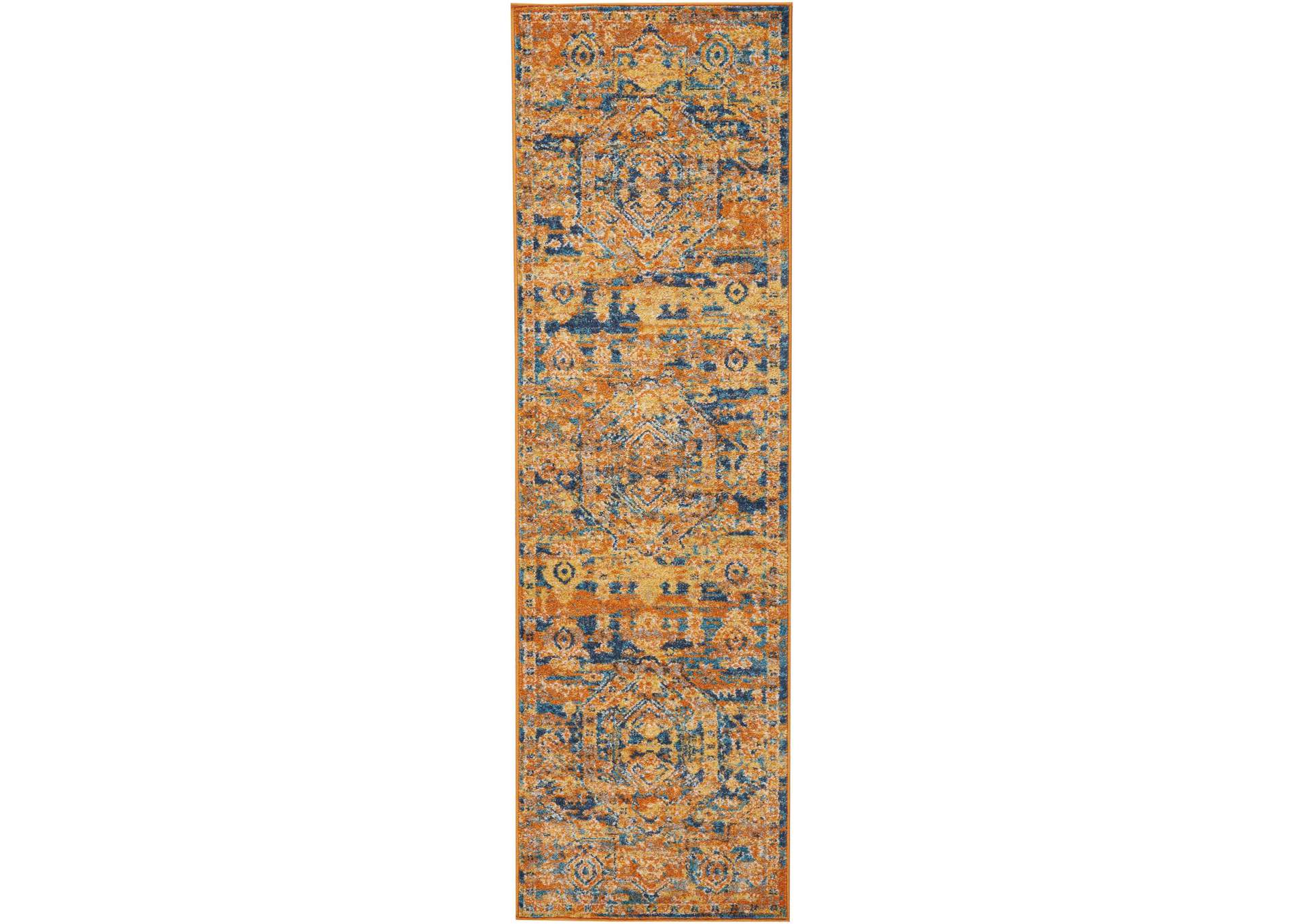 Nourison Passion PSN07 Orange and Blue 8' Runner Hallway Rug,Nourison
