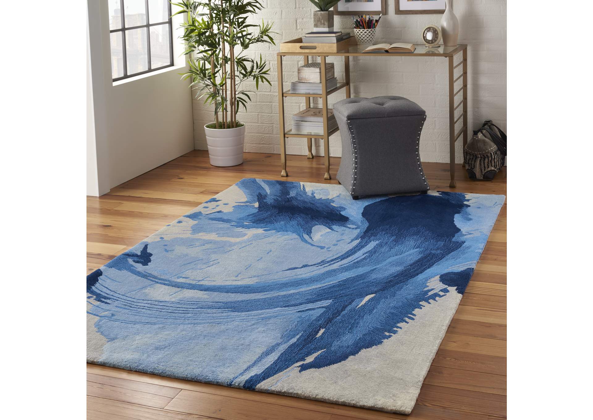 Nourison Symmetry SMM01 Navy Blue and Ivory 5'x8' Area Rug,Nourison
