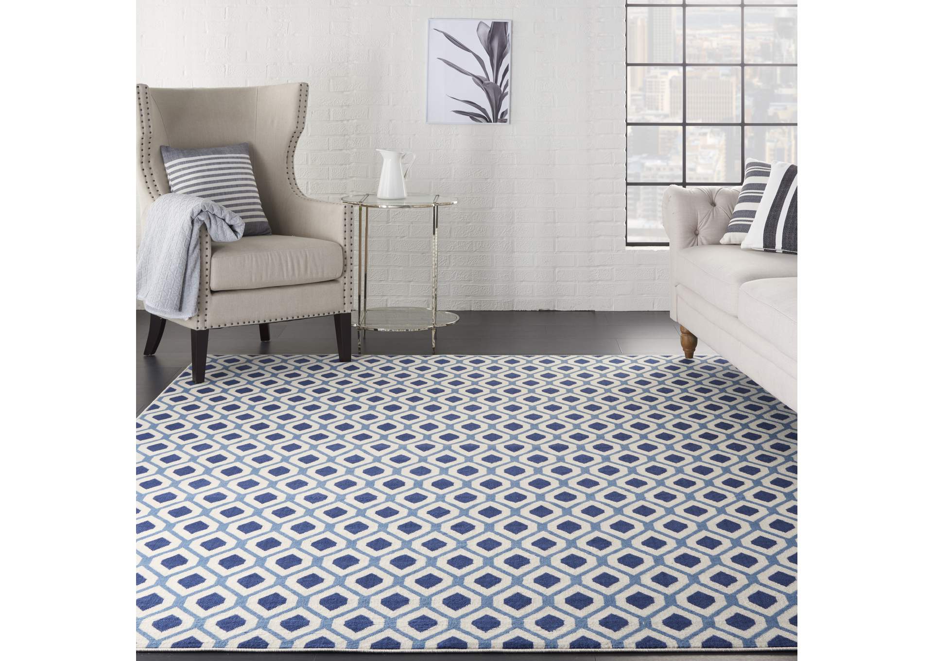Nourison Grafix GRF22 Blue and White 8'x10' Large Rug,Nourison