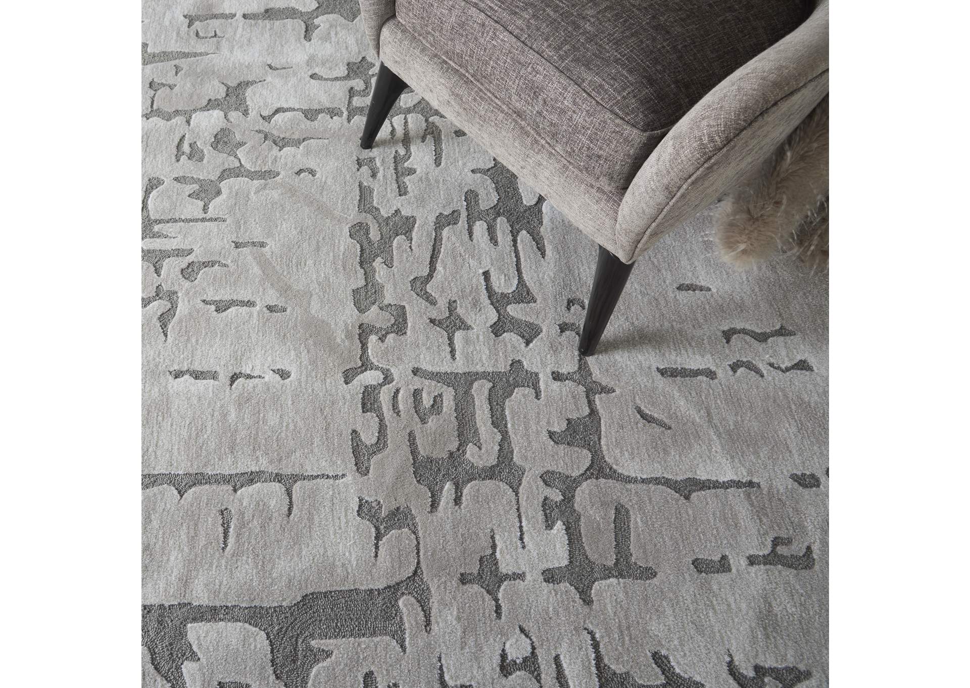 Nourison Symmetry SMM03 Silver 9'x12' Oversized Textured Rug,Nourison