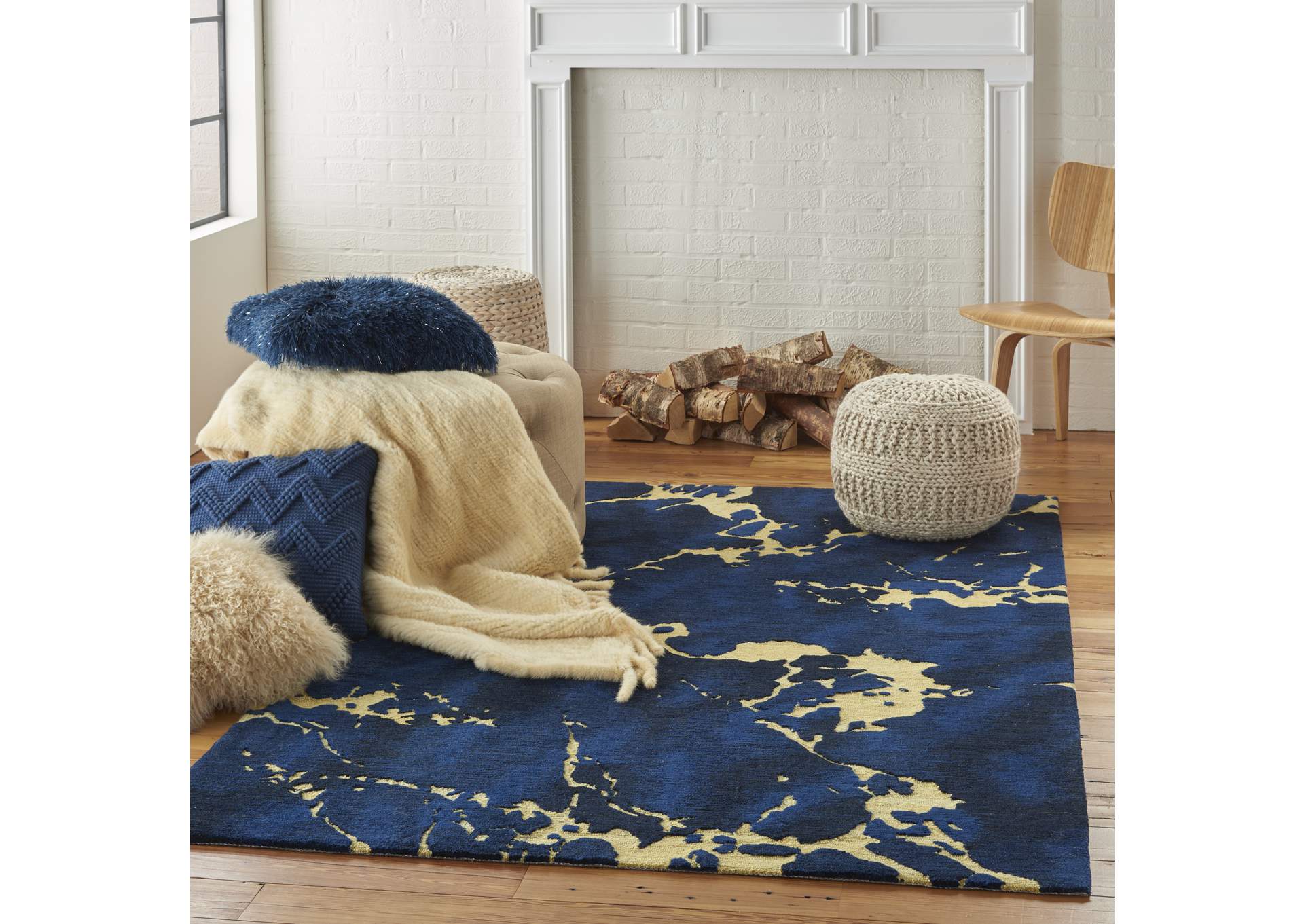 Nourison Symmetry SMM09 Navy Blue Artistic Area Rug,Nourison