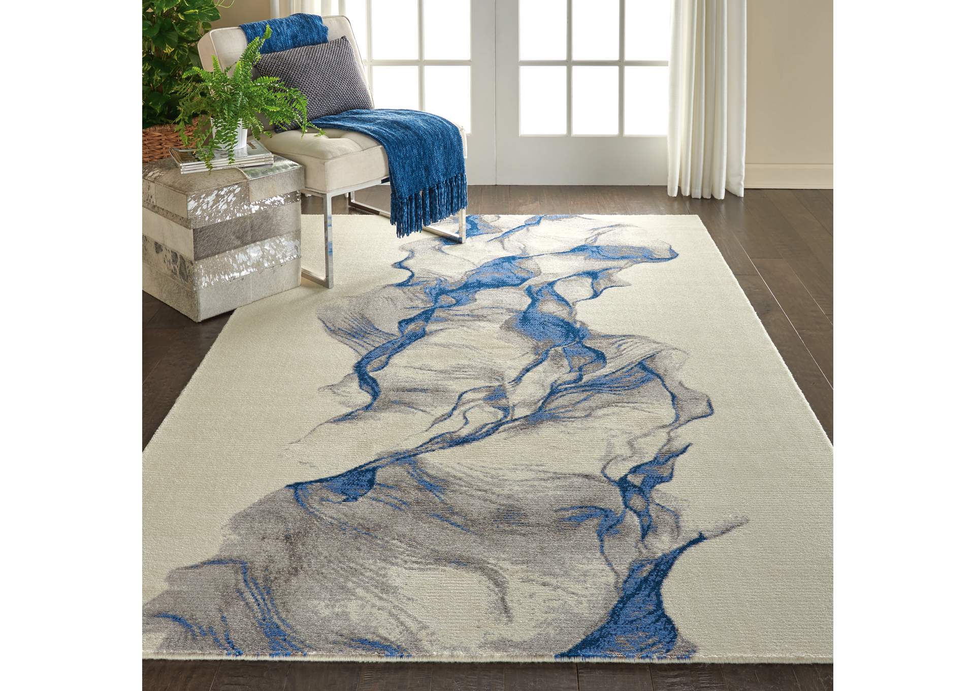 Nourison Twilight TWI27 Ivory and Blue 6'x8' Contemporary Area Rug,Nourison