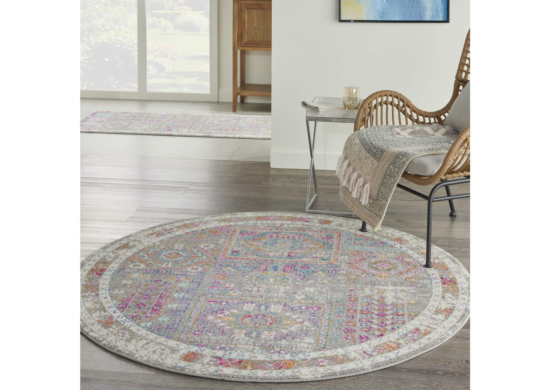 Nourison Passion 4' Round Grey Multicolor Area Rug,Nourison