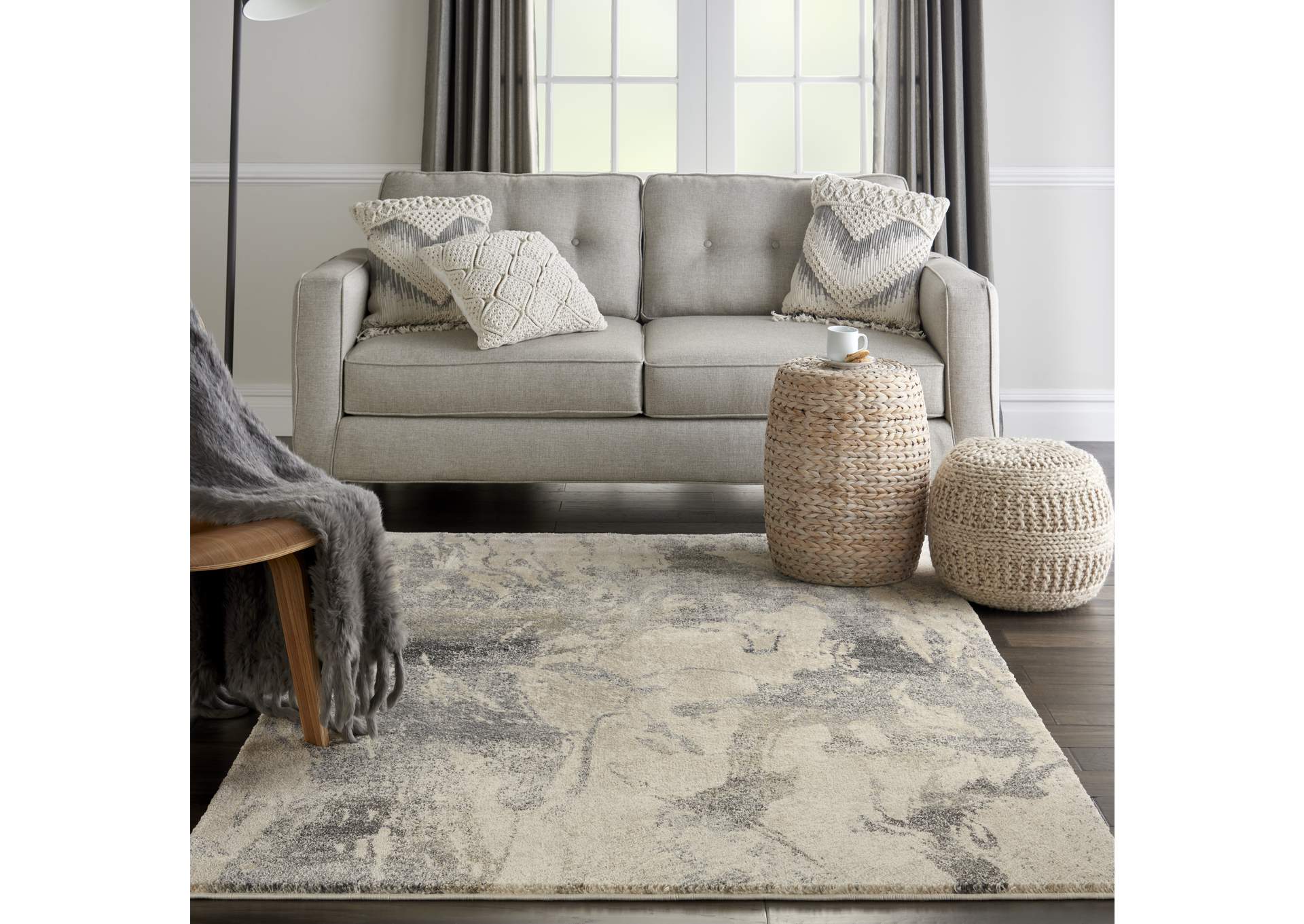 Nourison Fusion FSS16 Beige and Grey 5'x7' Low-pile Shag Area Rug,Nourison
