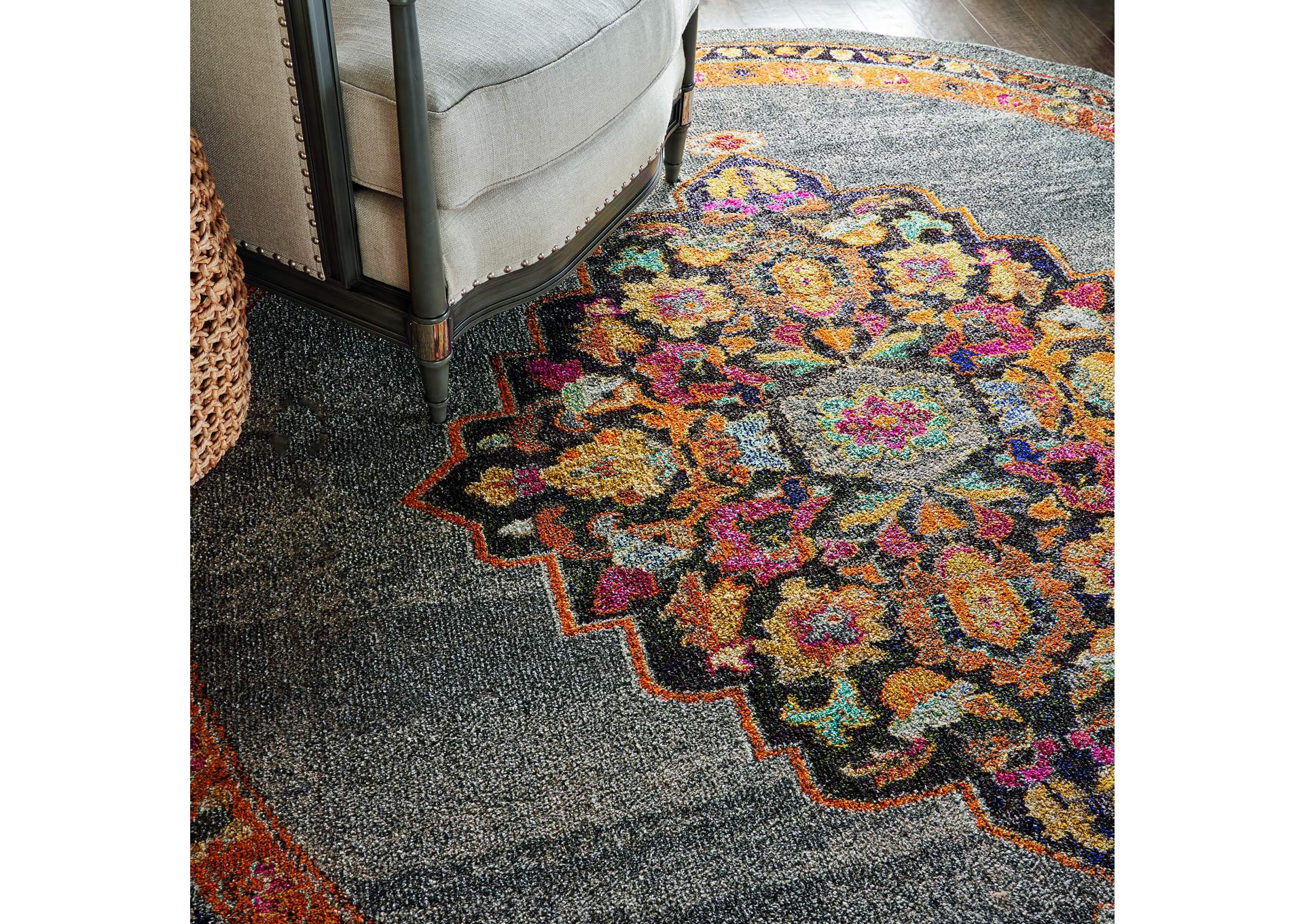 Nourison Passionate PST01 Grey Multicolor 8' Round Large Rug,Nourison