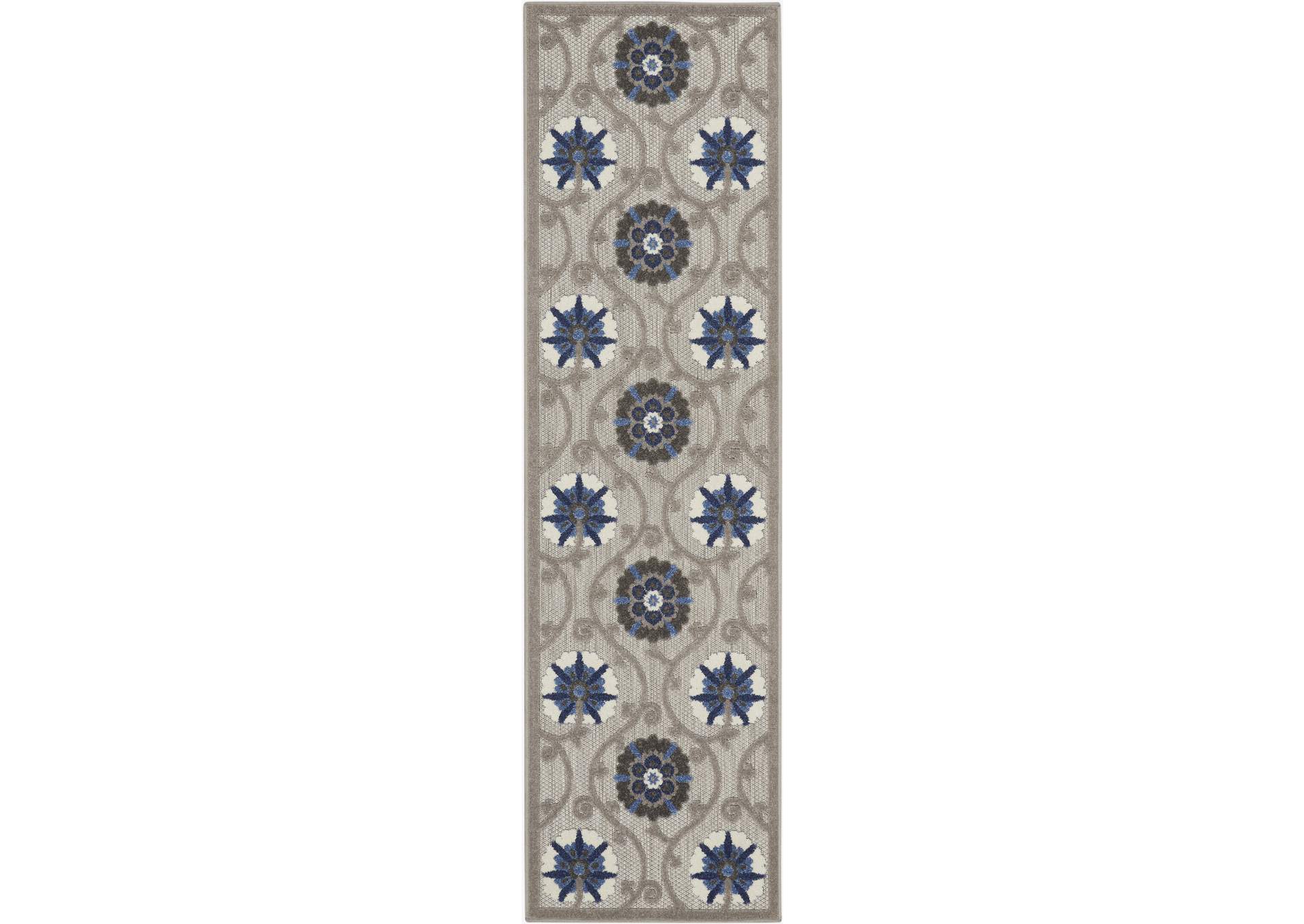 Nourison Aloha 6' Runner Grey Patio Area Rug,Nourison