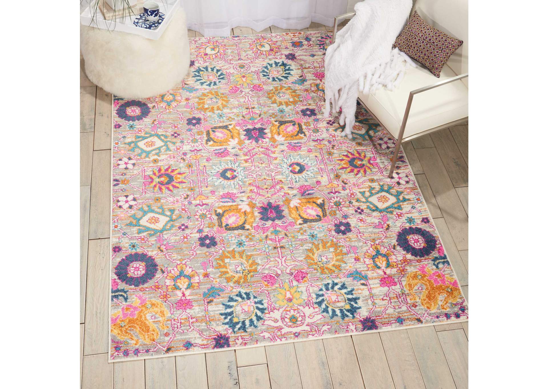 Nourison Passion PSN01 Pink and Grey 4'x6' Boho Area Rug,Nourison
