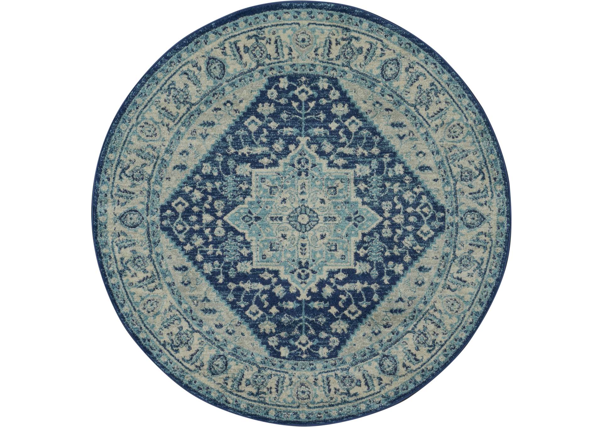 Nourison Tranquil TRA06 Blue and White 5' Round Persian Area Rug,Nourison