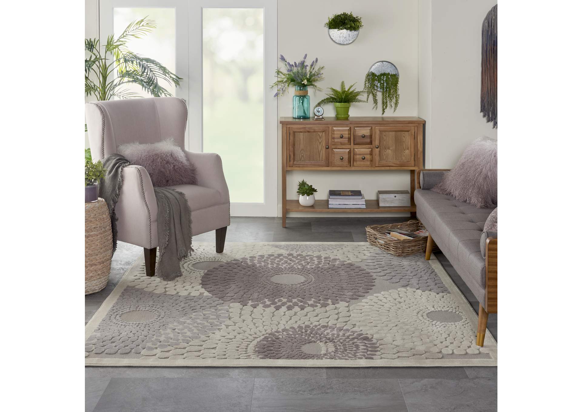 Nourison Graphic Illusions GIL04 Grey 7' Square Rug,Nourison
