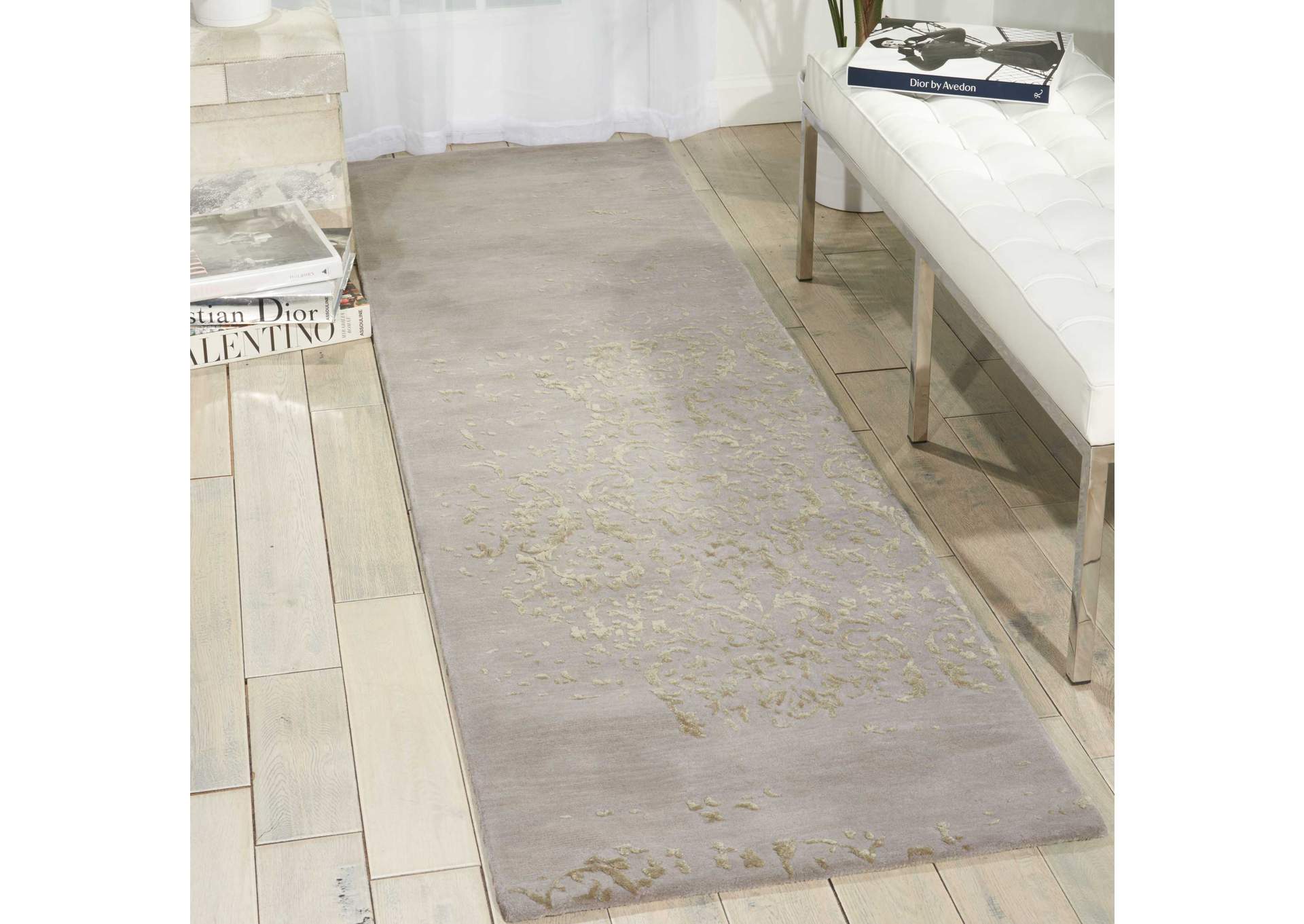 Nourison Opaline OPA08 Grey 8' Runner Hallway Rug,Nourison