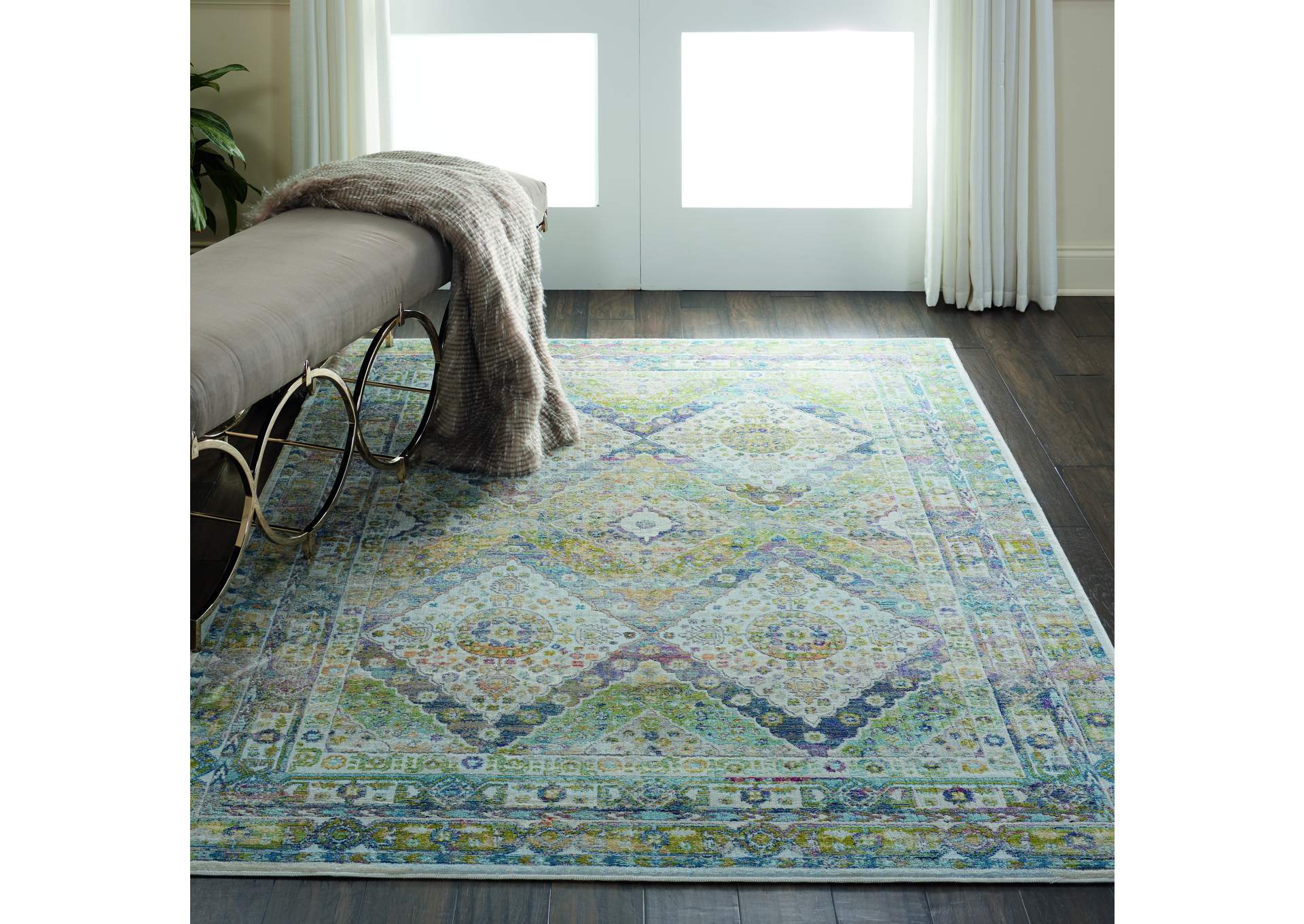 Nourison Ankara Global ANR07 Blue and Green 4'x6' Farmhouse Area Rug,Nourison