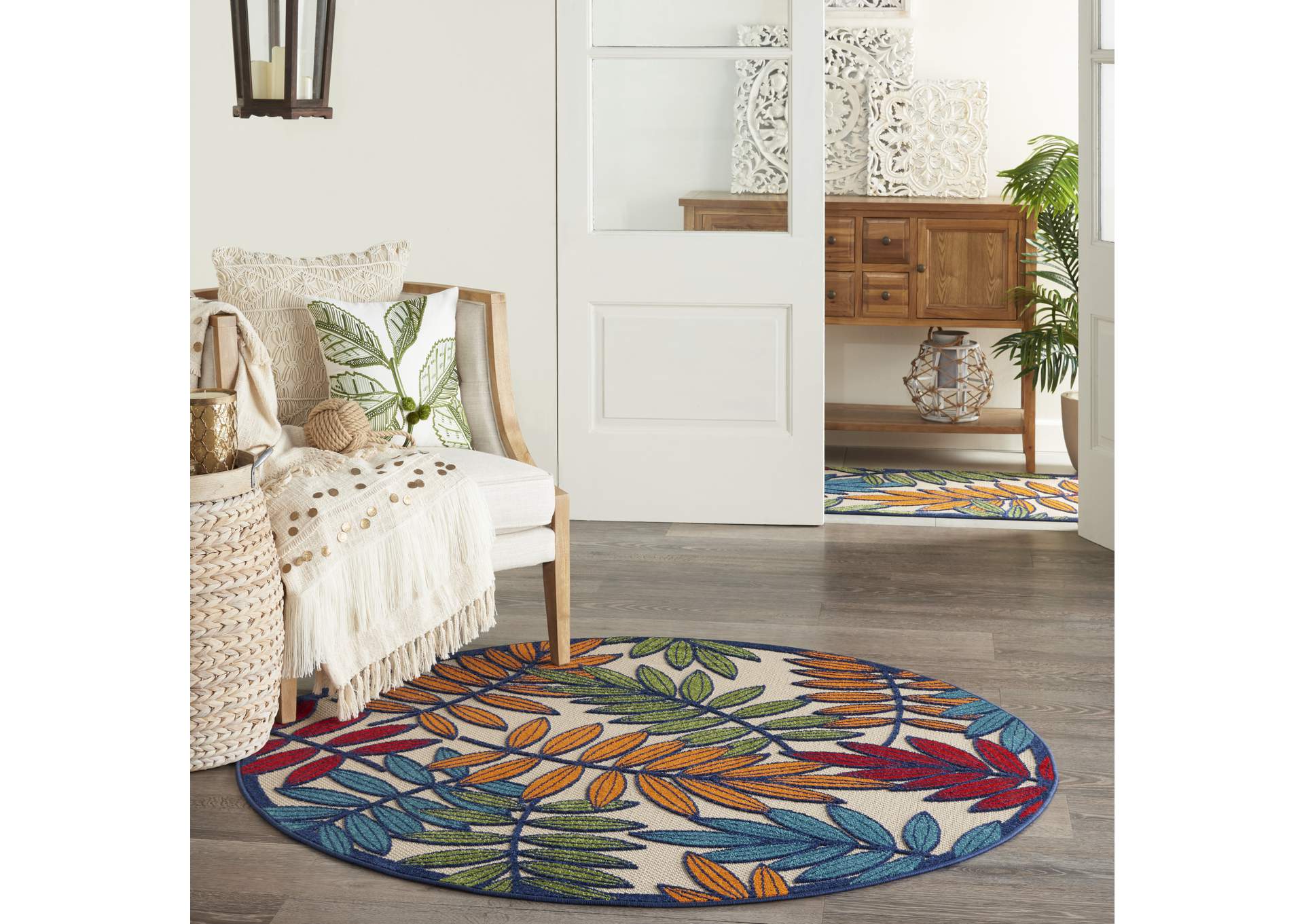 Nourison Aloha ALH18 Multicolor 5'xRound Indoor-outdoor Rug,Nourison
