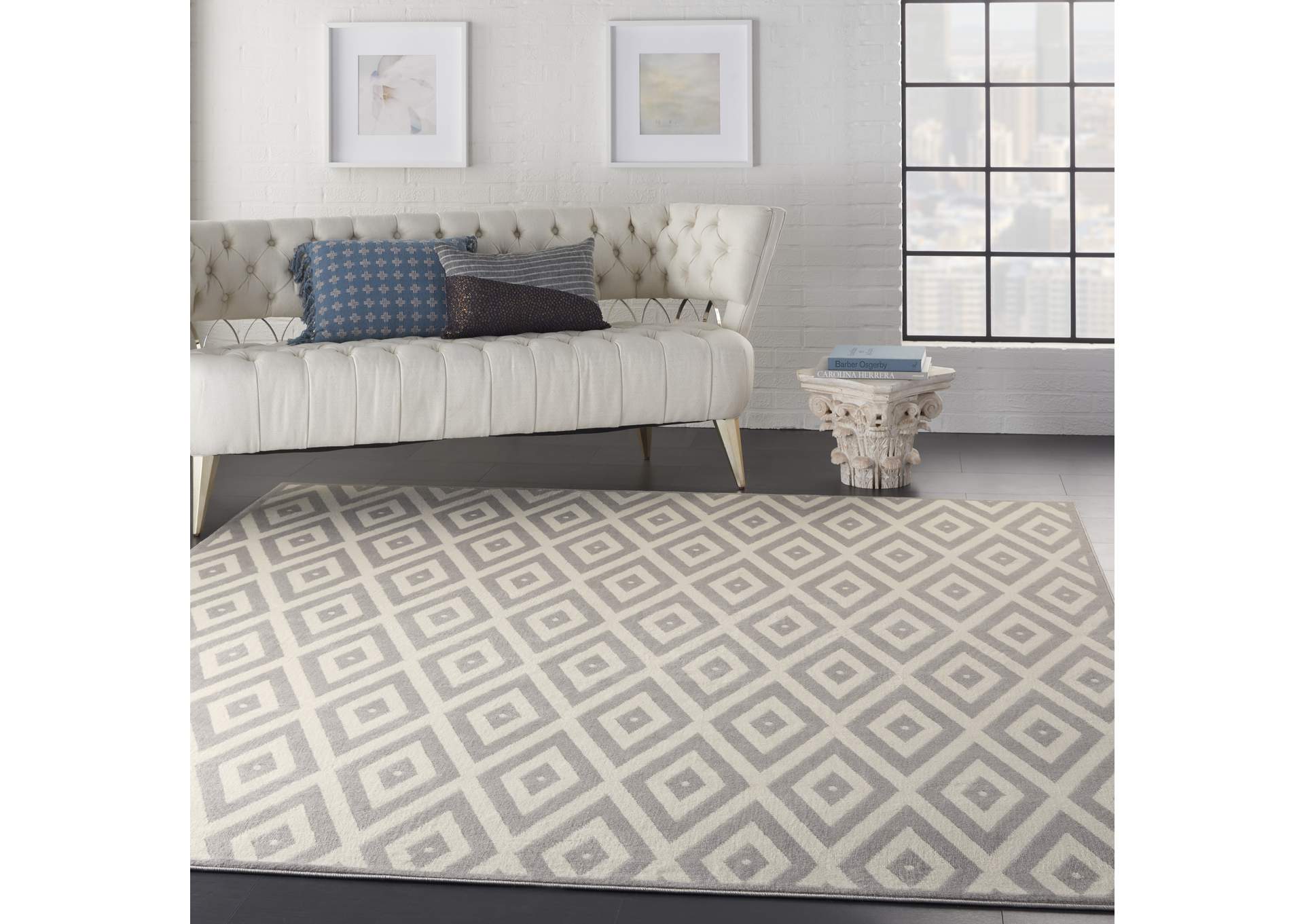Nourison Grafix GRF18 Grey and White 8'x10' Large Rug,Nourison