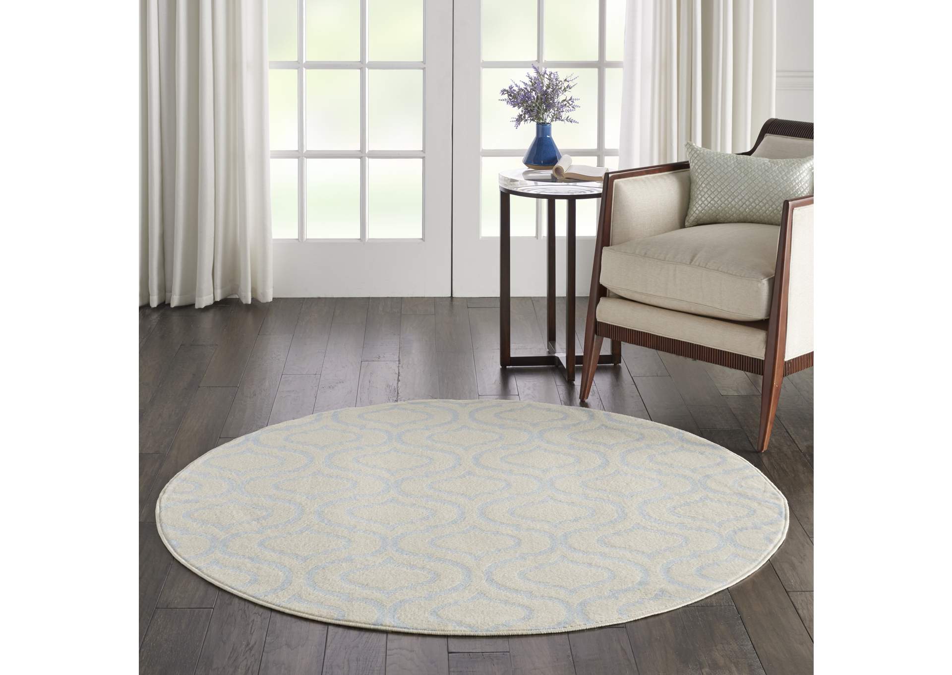 Nourison Jubilant JUB19 White and Blue 5' Round Moroccan Area Rug,Nourison