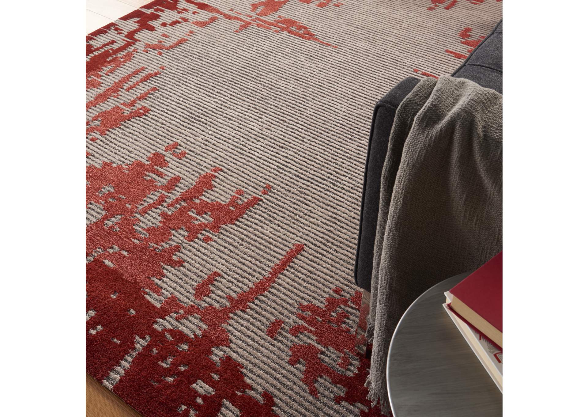 Nourison Symmetry SMM02 Ivory and Red 5'x8' Area Rug,Nourison