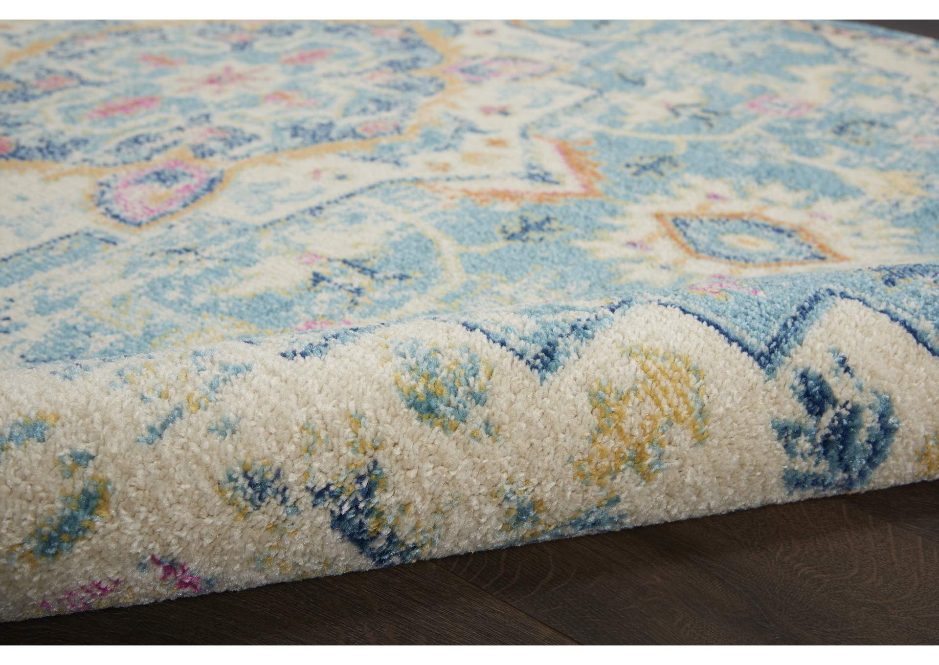 Nourison Passion 4' Round Ivory, Light Blue Bohemian Area Rug,Nourison