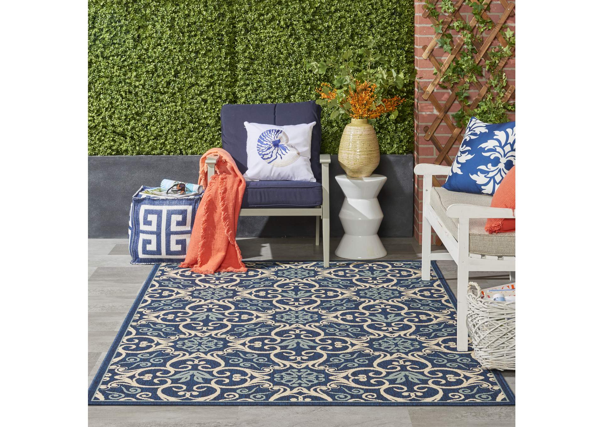 Nourison Caribbean CRB02 Navy Blue and White 5'x8' Area Rug,Nourison