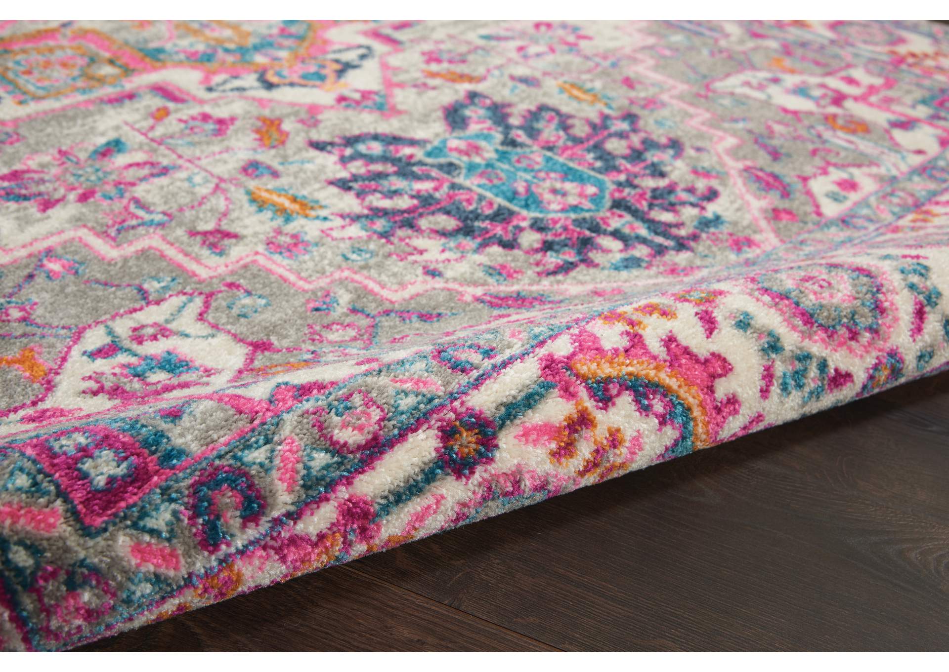 Nourison Passion PSN20 Grey and Pink 5'x7' Persian Area Rug,Nourison