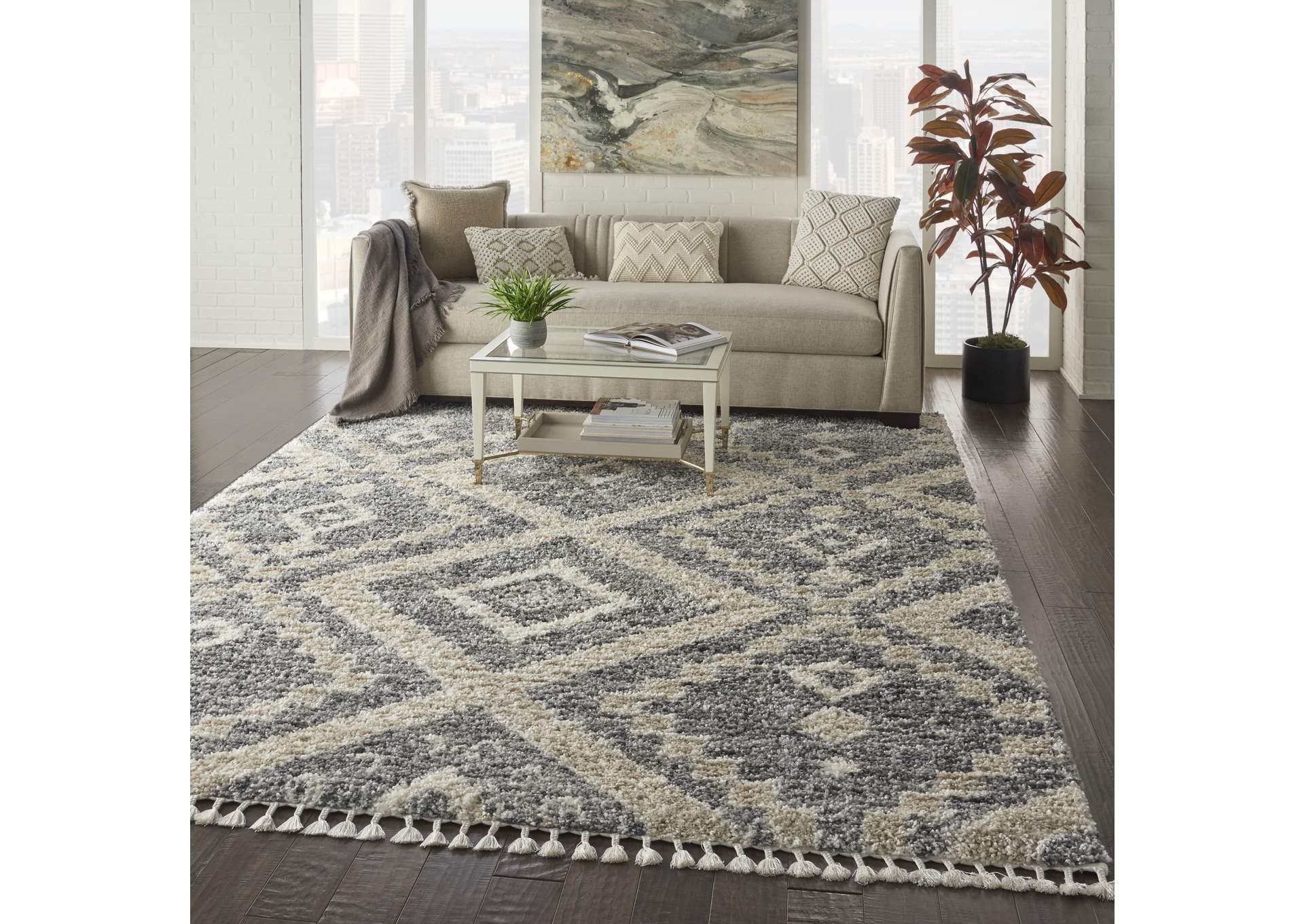Nourison Oslo Shag OSL02 8'x11' Large Charcoal Grey Scandinavian Shag Rug,Nourison
