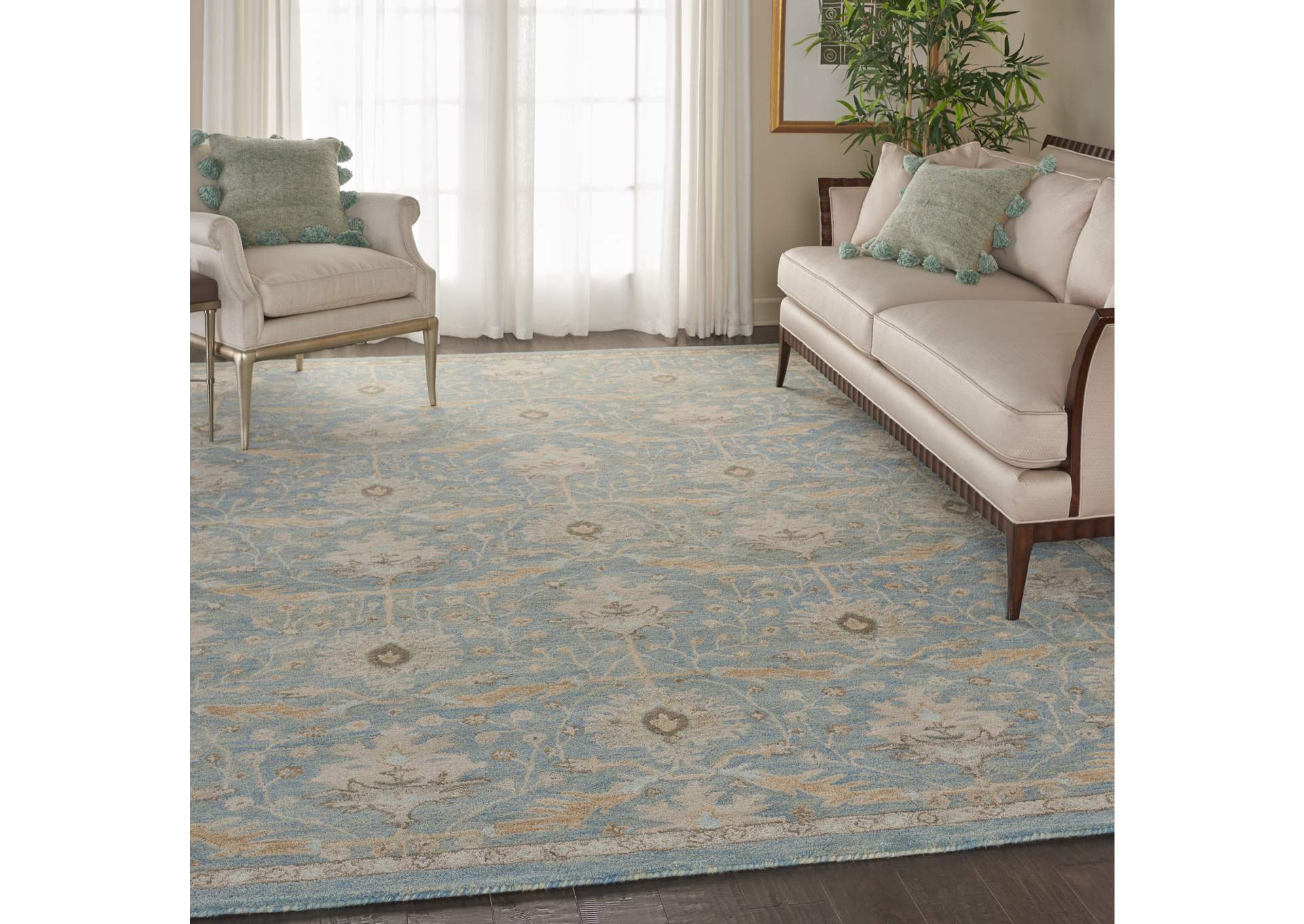 Nourison Jazmine JAZ02 Light Blue and Beige 9'x12' Oversized Wool Rug,Nourison
