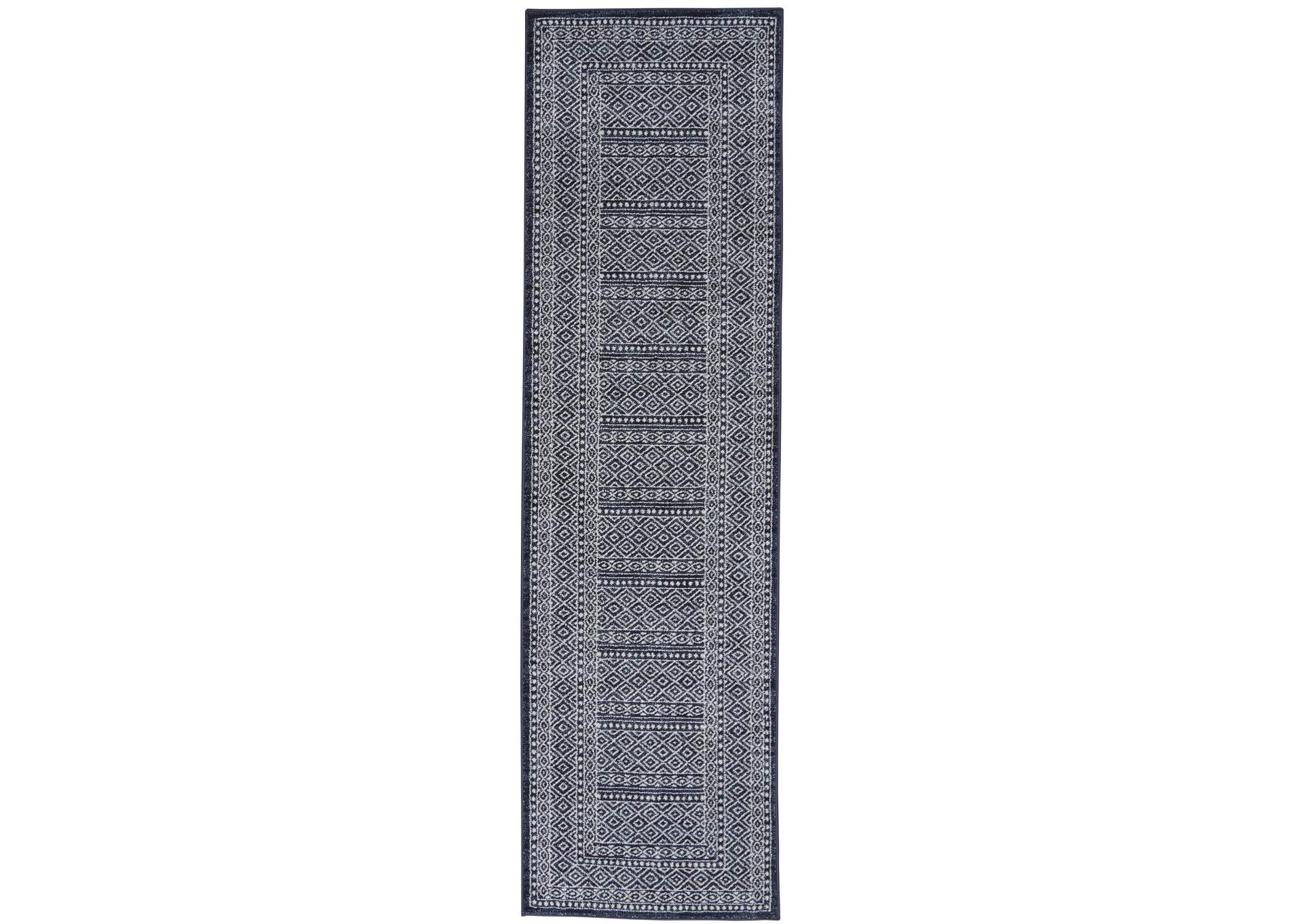 Nourison Palermo 8' Runner Navy and Grey Distressed Bohemian Area Rug,Nourison