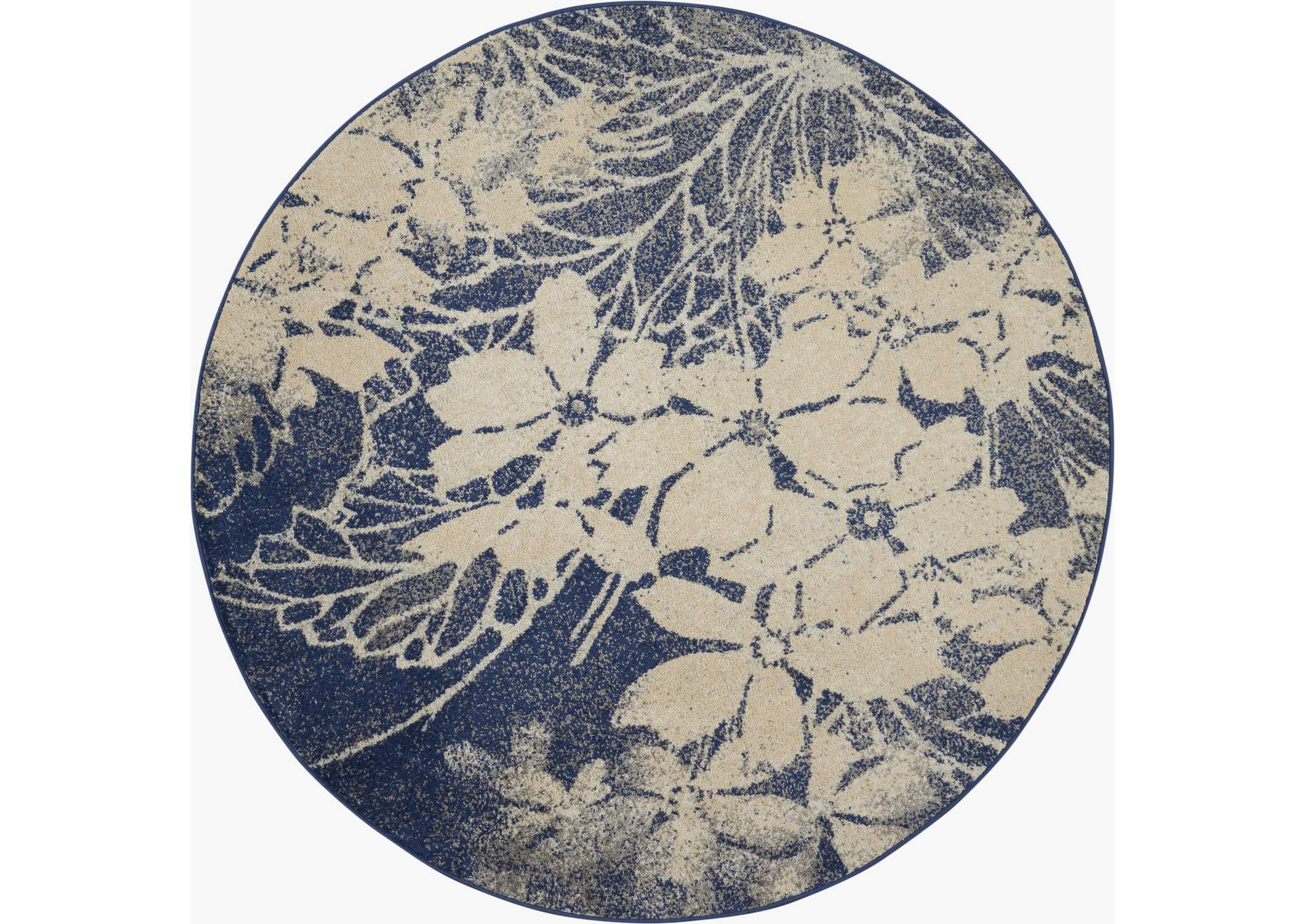 Nourison Tranquil TRA08 Navy Blue and Grey 5' Round Ombre Floral Area Rug,Nourison