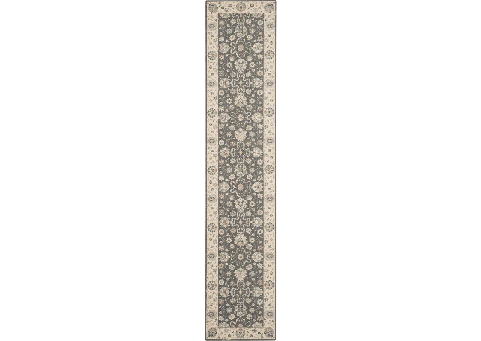 Nourison Living Treasures 12' Runner Grey and Ivory Area Rug,Nourison