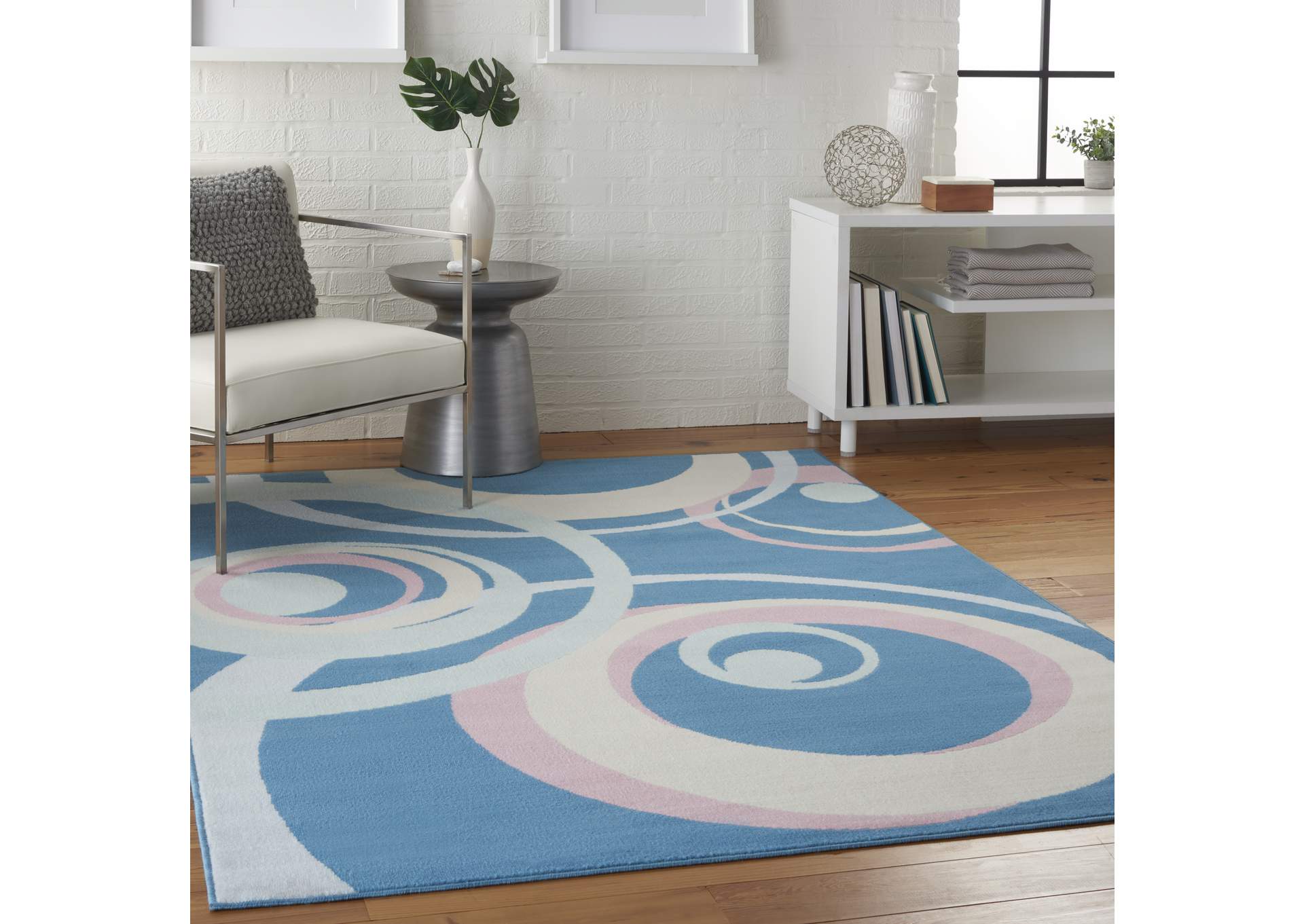 Nourison Grafix GRF21 Blue and Pink 6'x9' Mid-century Area Rug,Nourison