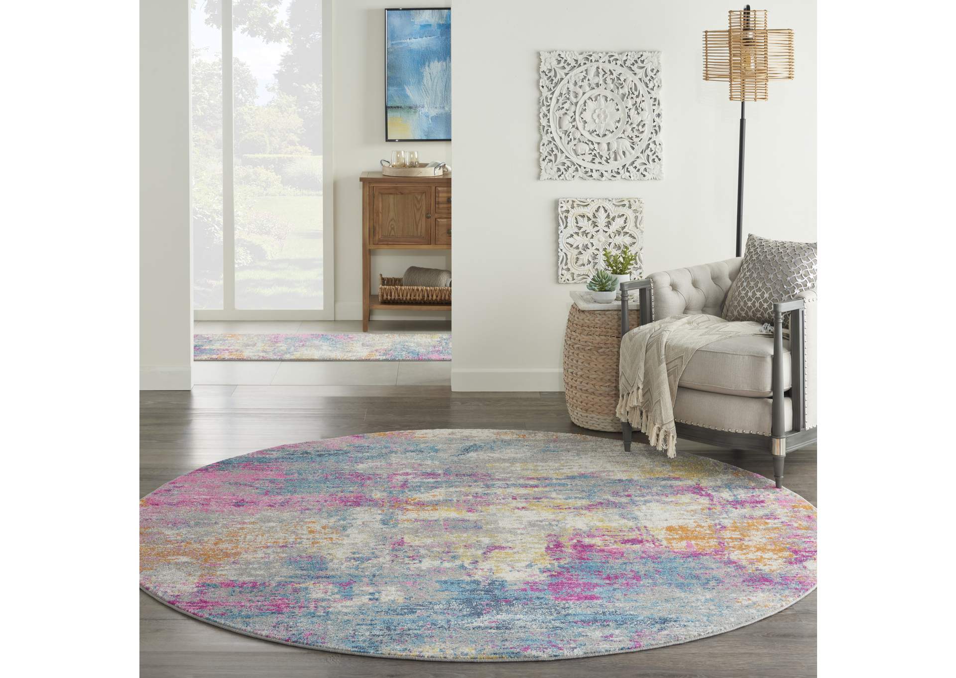 Nourison Passion 8' Round Ivory Multicolor Area Rug,Nourison