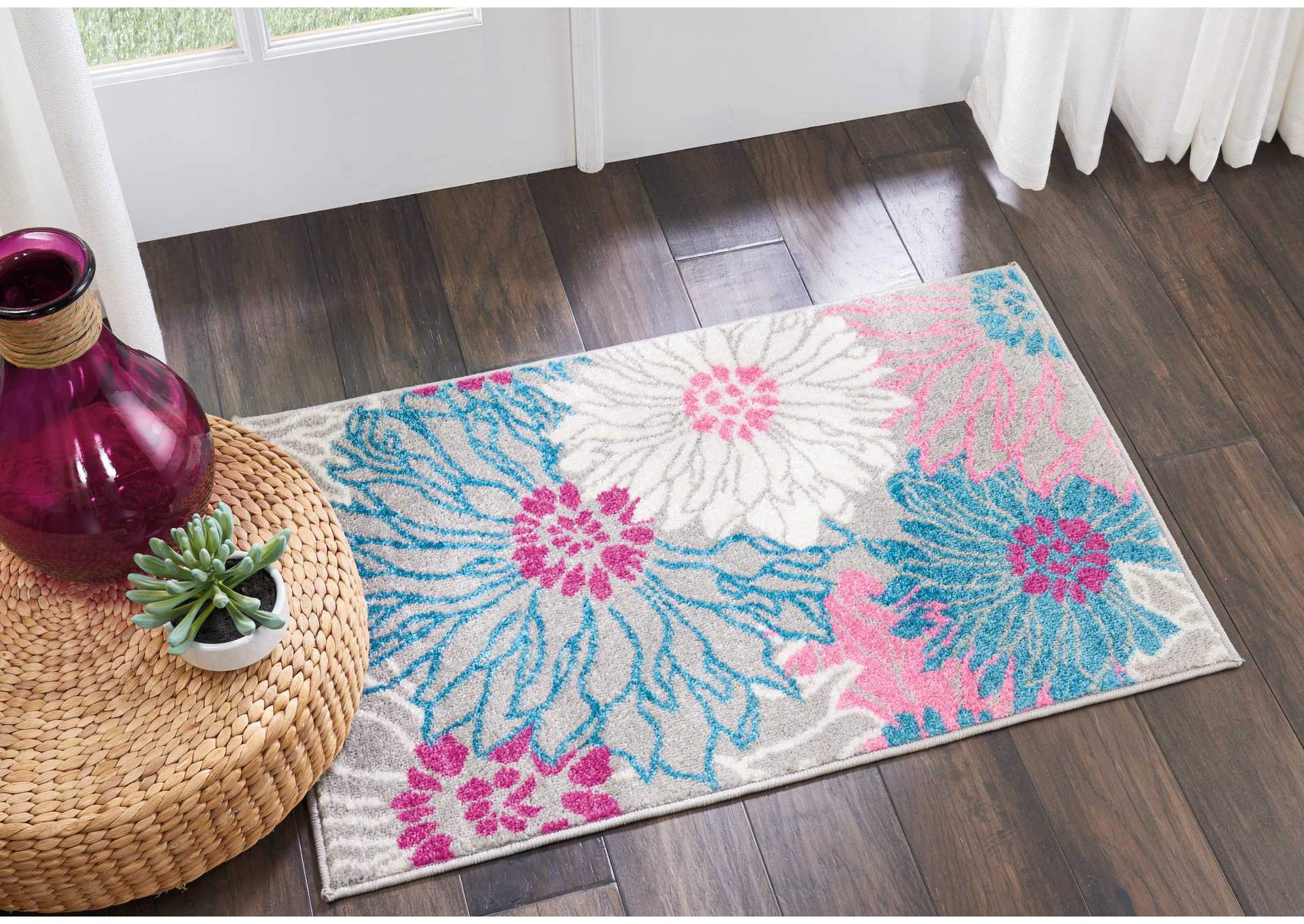 Nourison Passion 2' X 3' Pink and Grey Small Floral Area Rug,Nourison