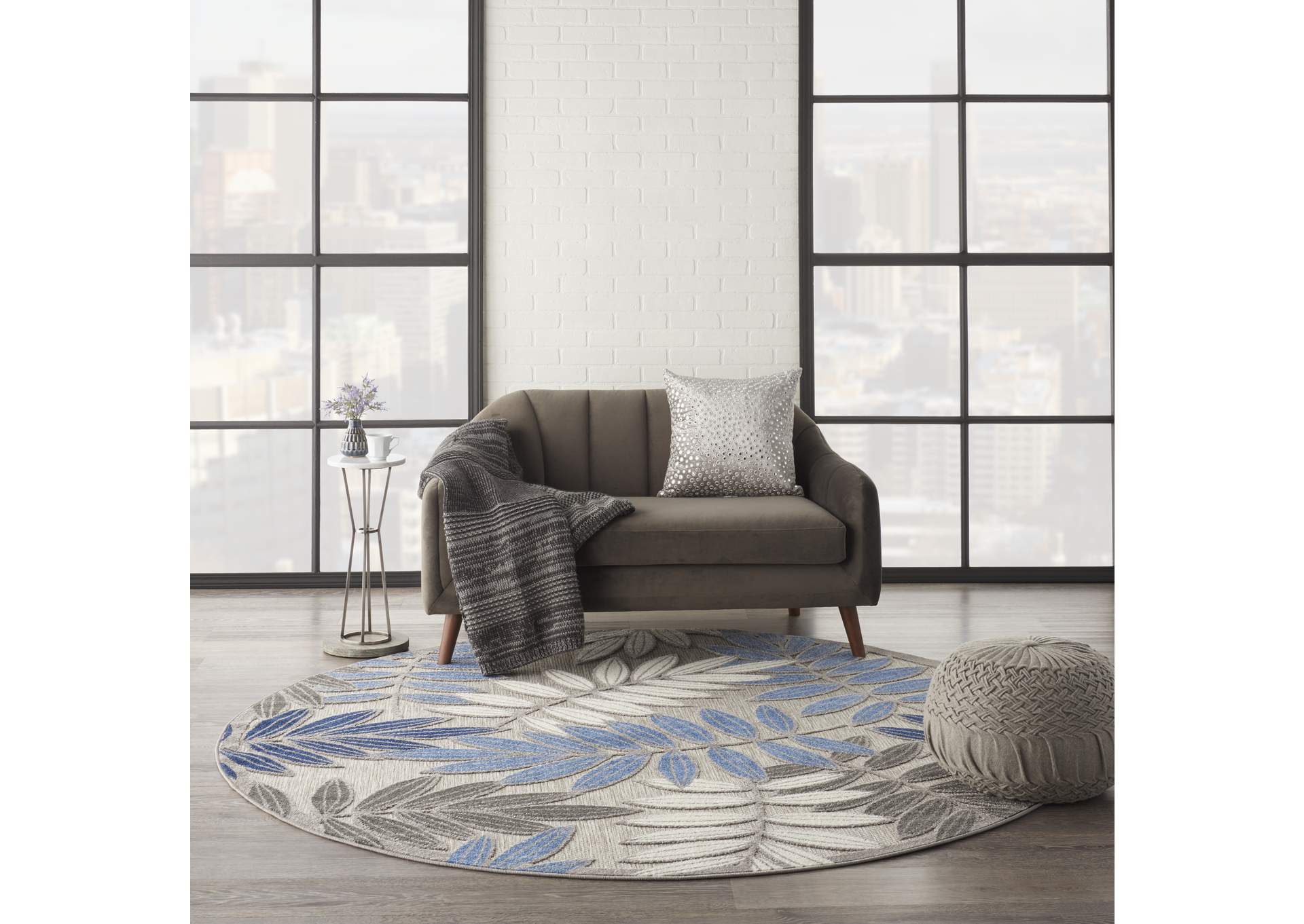Nourison Aloha 8'xRound Blue Patio Area Rug,Nourison
