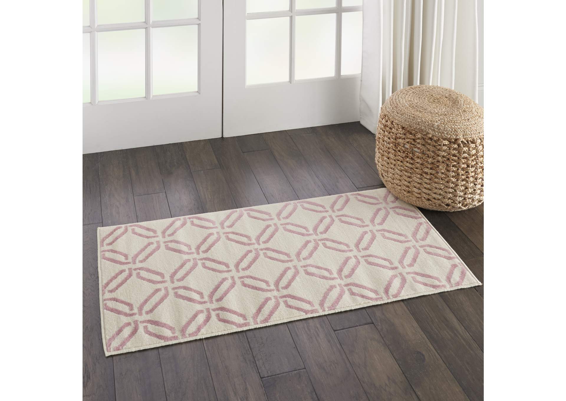 Nourison Jubilant 2' x 4' Small White and Pink Trellis Area Rug,Nourison