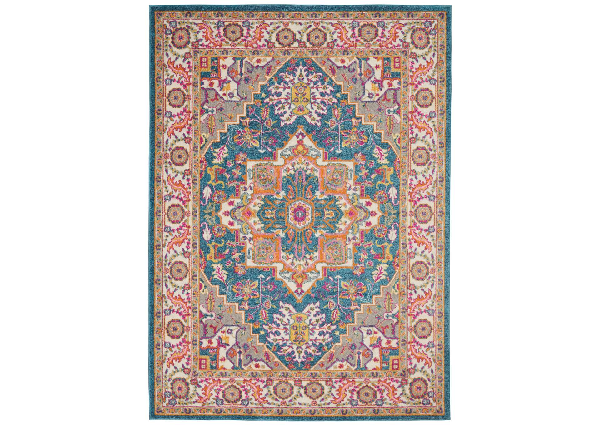 Nourison Passion PSN20 Teal Multicolor 5'x7' Persian Area Rug,Nourison