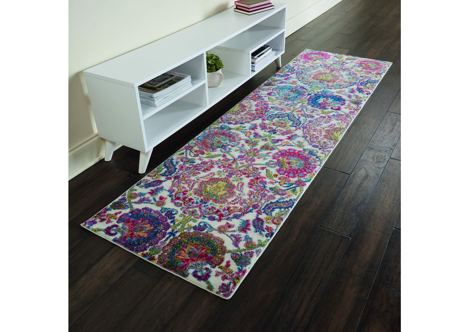 Nourison Ankara Global ANR06 Blue and Ivory 6' Runner Low-pile Hallway Rug,Nourison