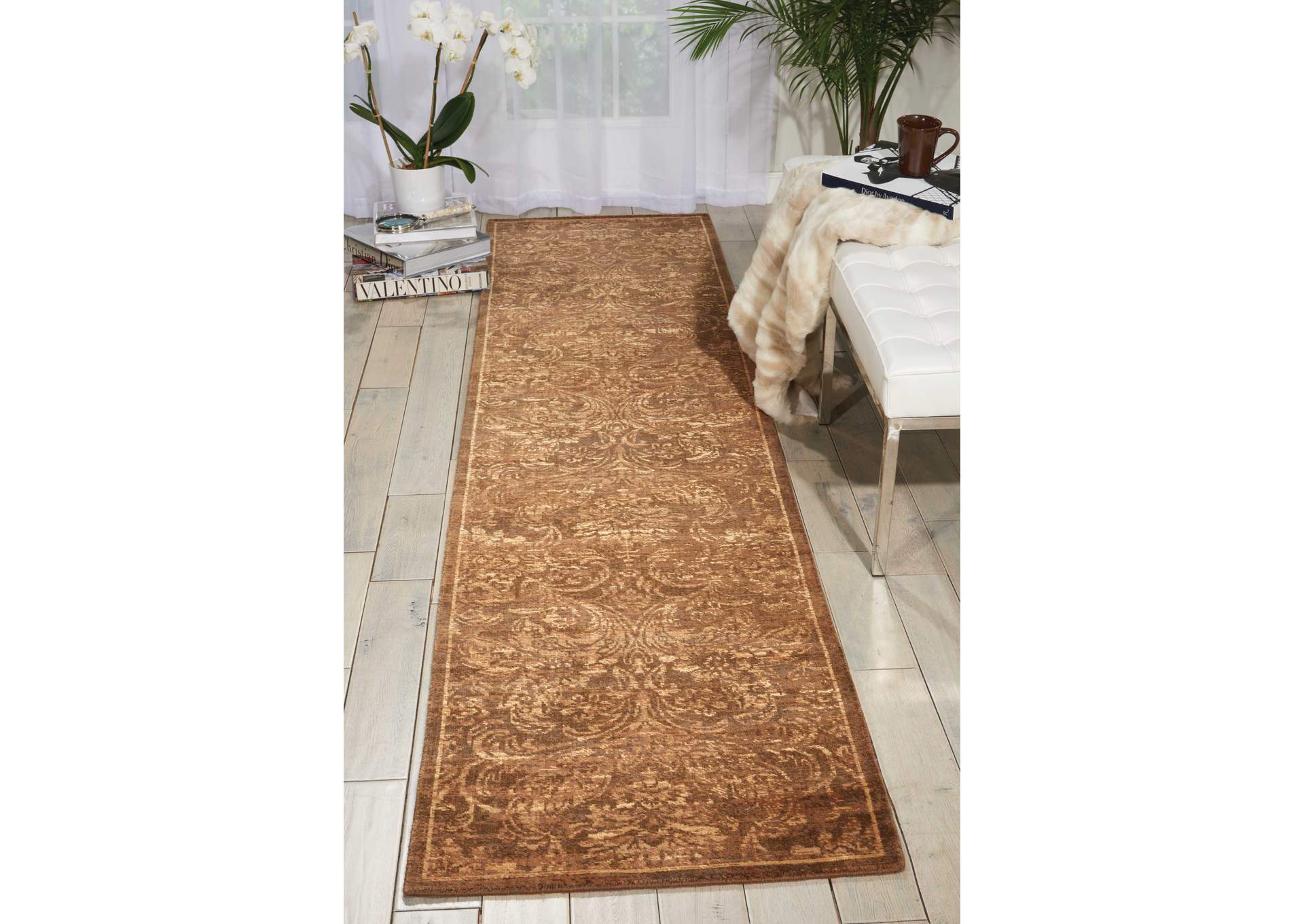 Nourison Silken Allure SLK19 Brown 10' Runner Hallway Rug,Nourison