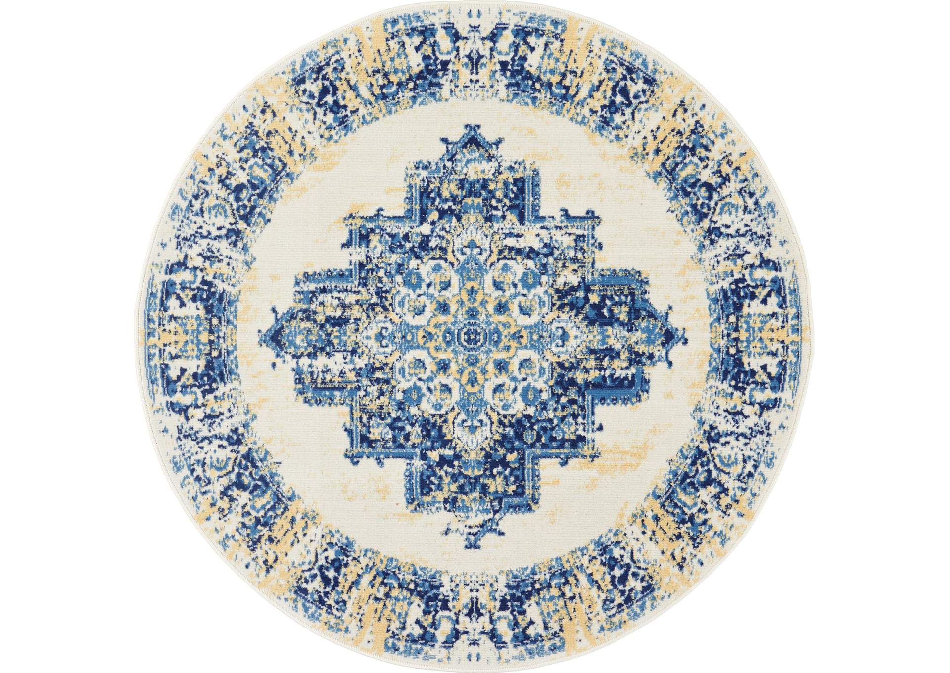 Nourison Grafix GRF14 White and Blue 5' Round Area Rug,Nourison