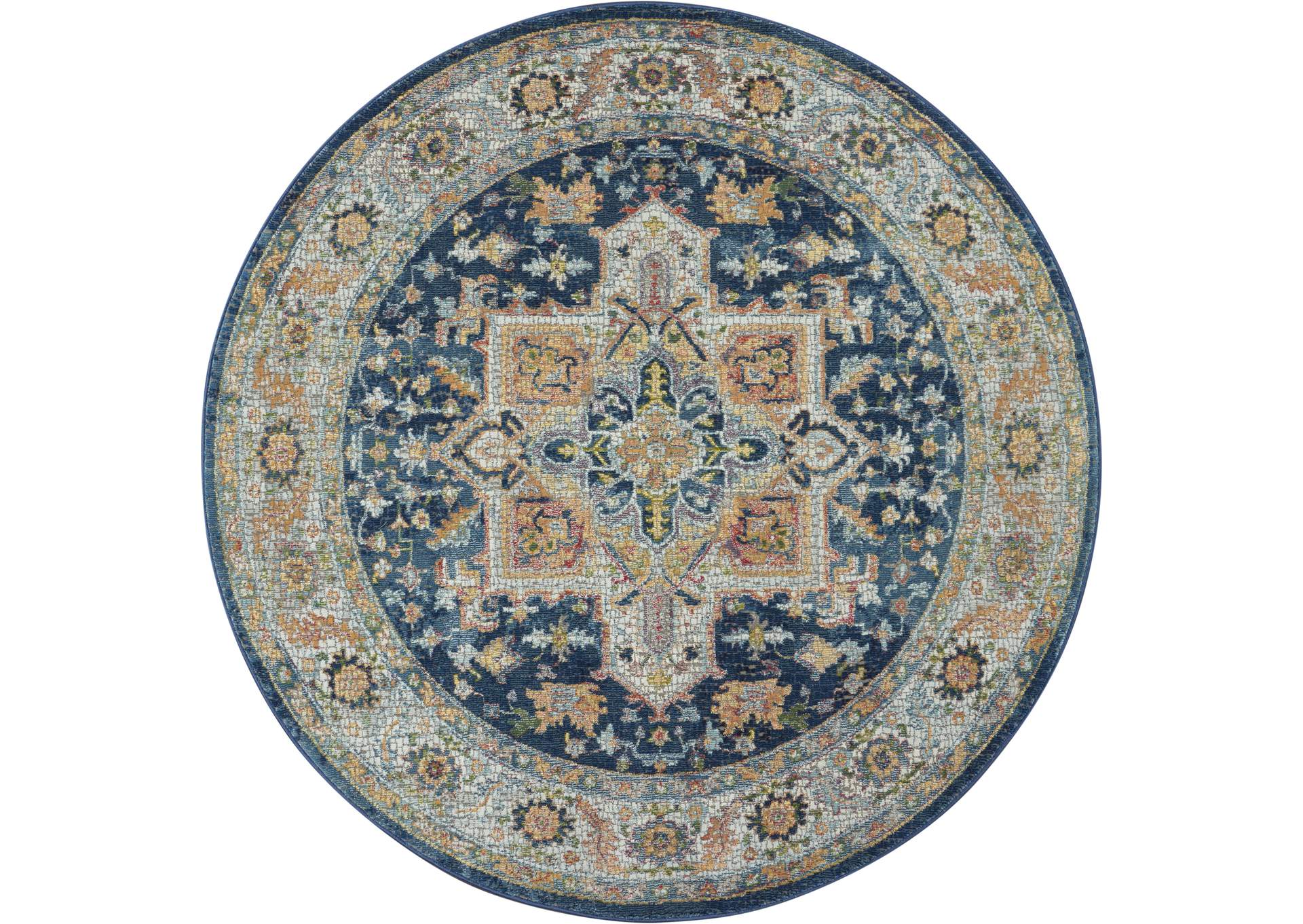 Nourison Ankara Global ANR11 Blue and Red Multicolor 6' Round Persian Area Rug,Nourison