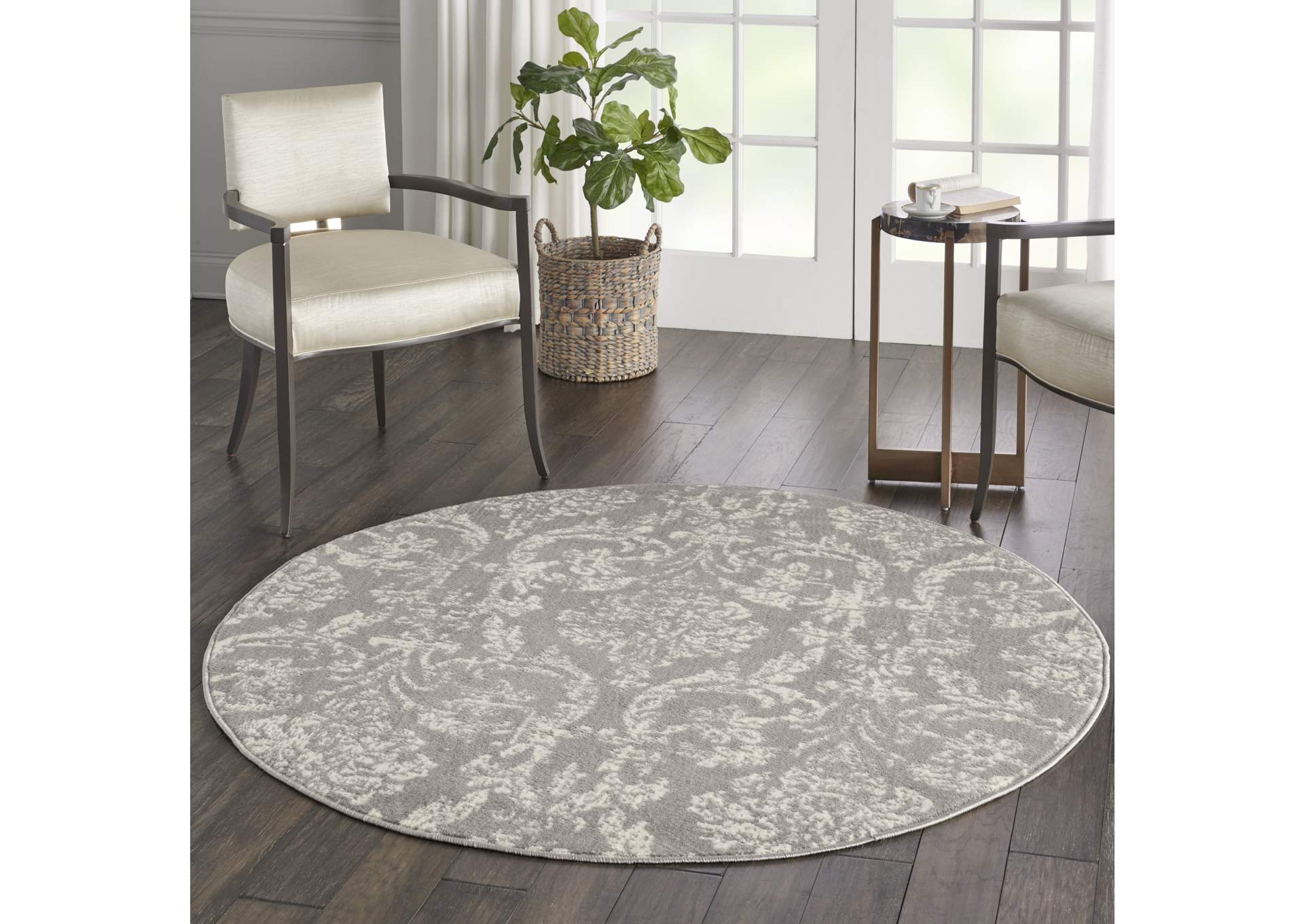 Nourison Jubilant JUB09 Grey 5' Round Farmhouse Area Rug,Nourison