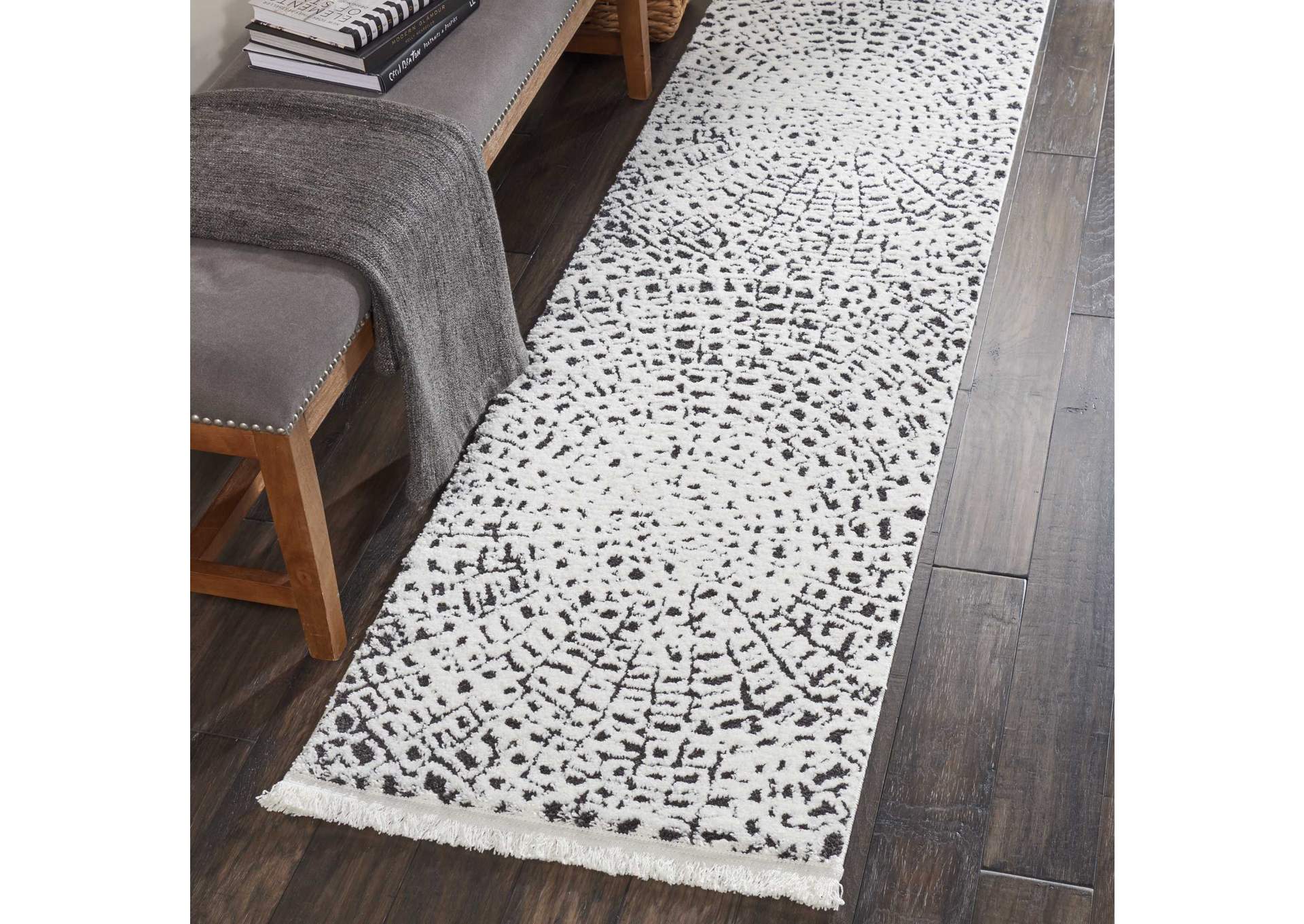 Nourison Kamala DS502 White 8' Runner Hallway Rug,Nourison