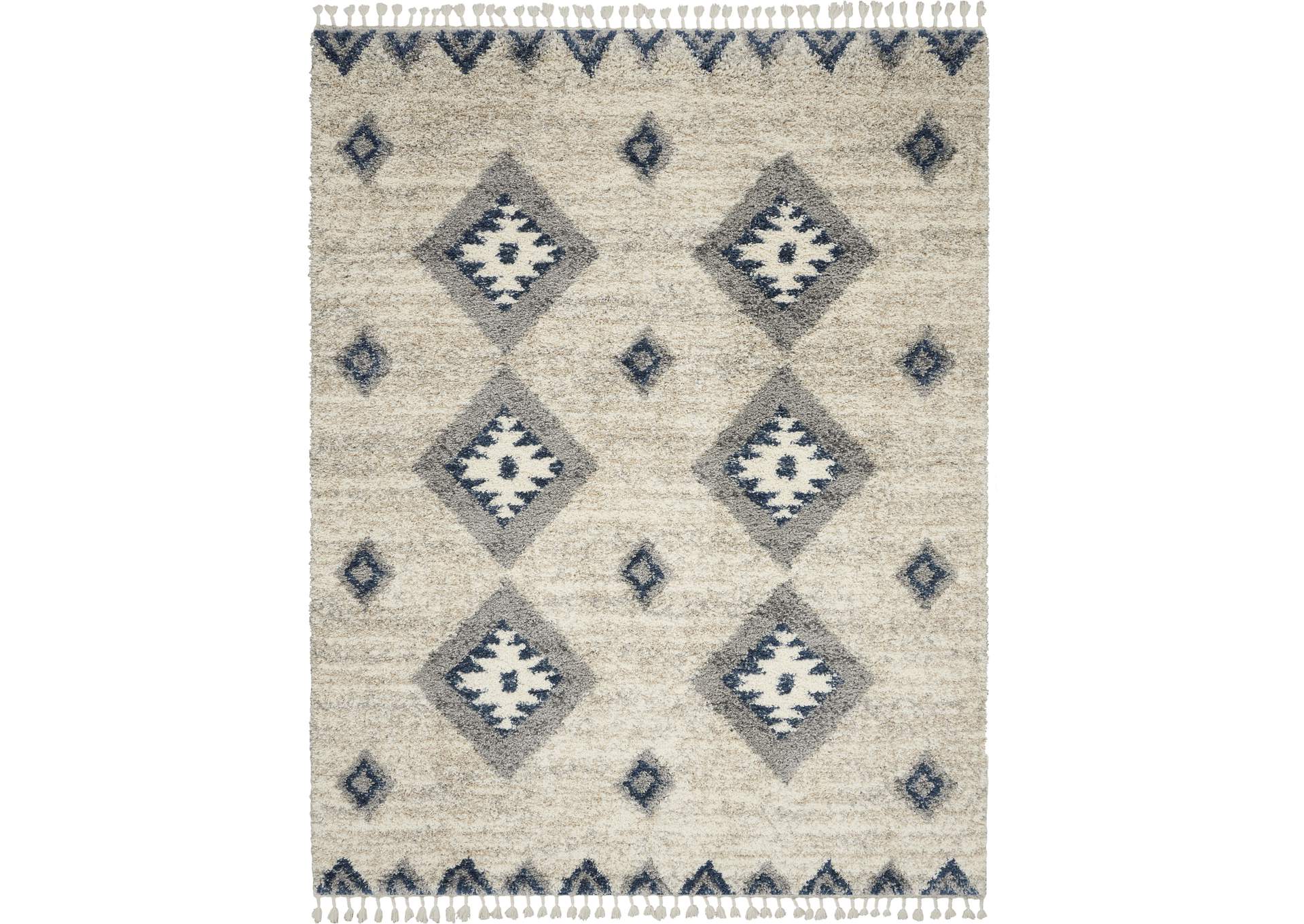 Nourison Oslo Shag OSL03 9'x12' Oversized Ivory and Blue Scandinavian Shag Rug,Nourison