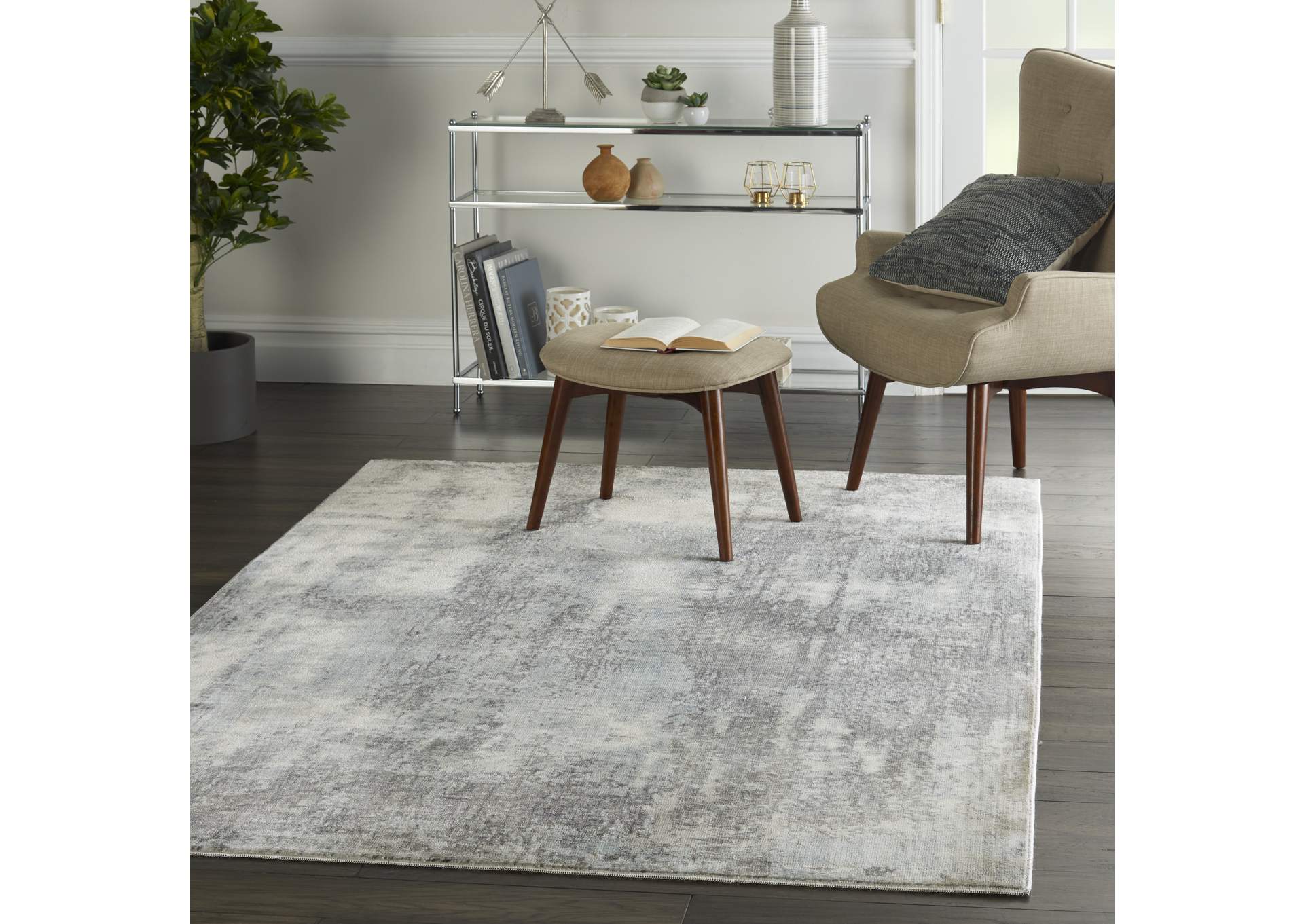 Nourison Etchings 4' x 6' Grey/Light Blue Painterly Area Rug,Nourison
