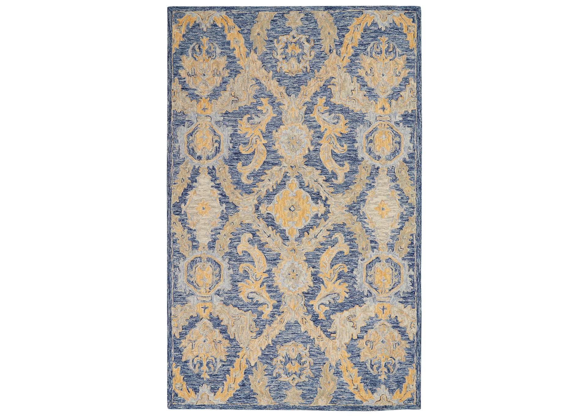 Nourison Azura AZM03 Navy and Gold 5'x8' Farmhouse Area Rug,Nourison