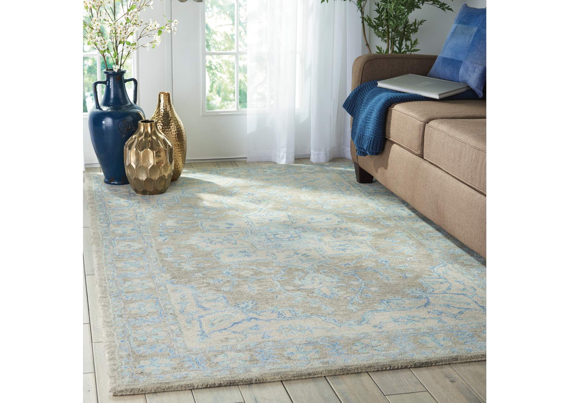 Nourison Jazmine JAZ01 Grey and Blue 5'x8' Vintage Area Rug,Nourison